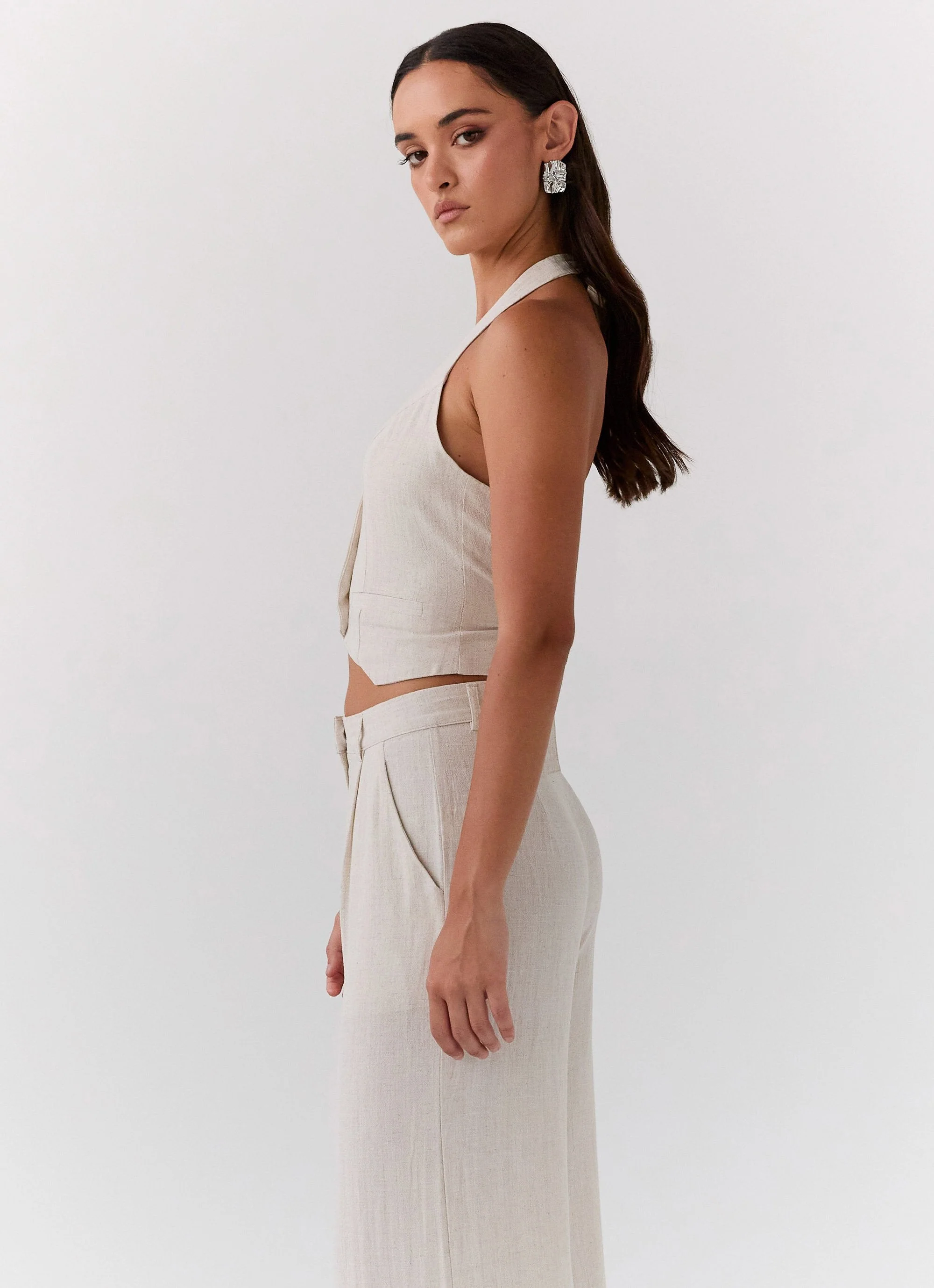 Ambrosa Halterneck Linen Vest - Oatmeal - Image 3