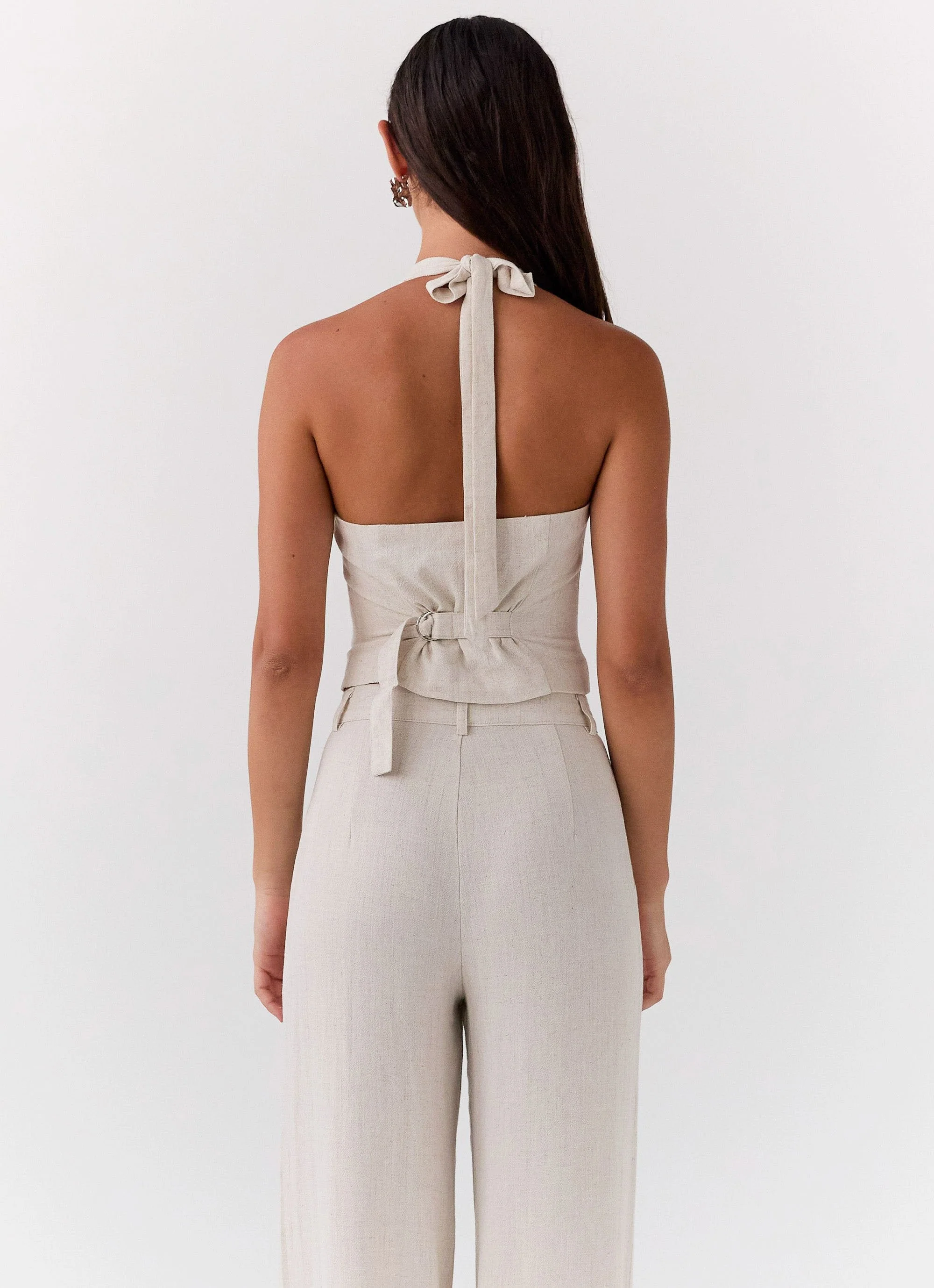 Ambrosa Halterneck Linen Vest - Oatmeal - Image 4