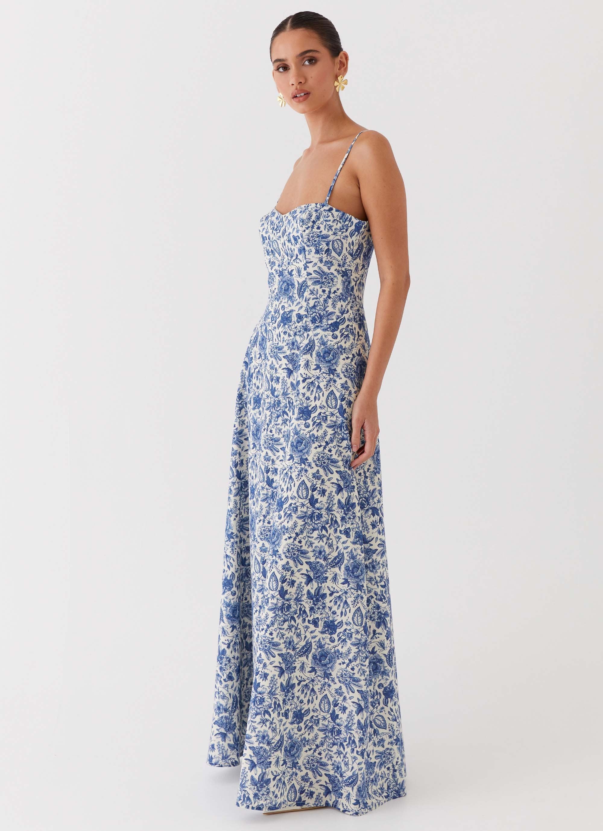 Angelina Linen Maxi Dress - Blue Paisley - Image 3