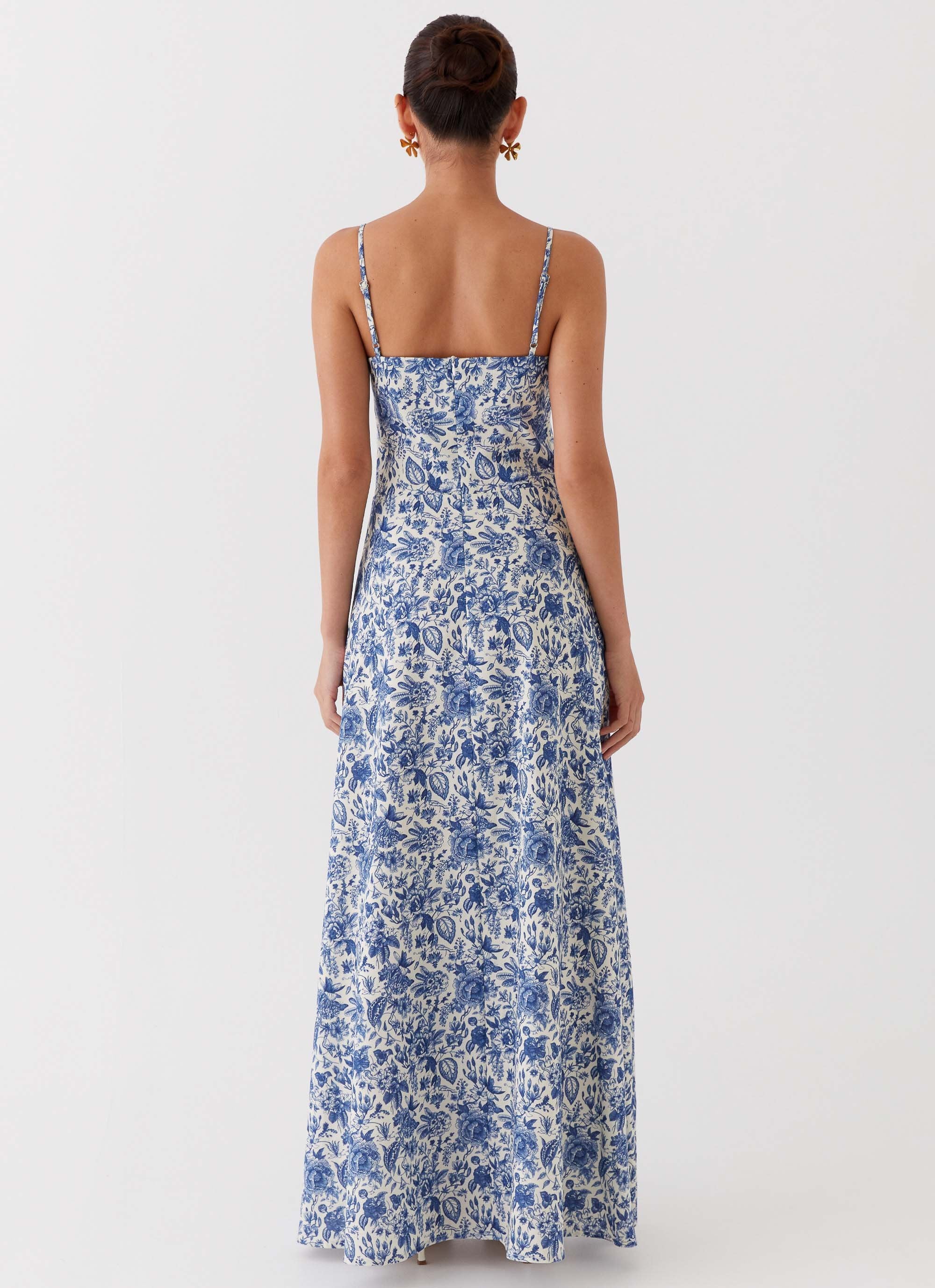 Angelina Linen Maxi Dress - Blue Paisley - Image 4