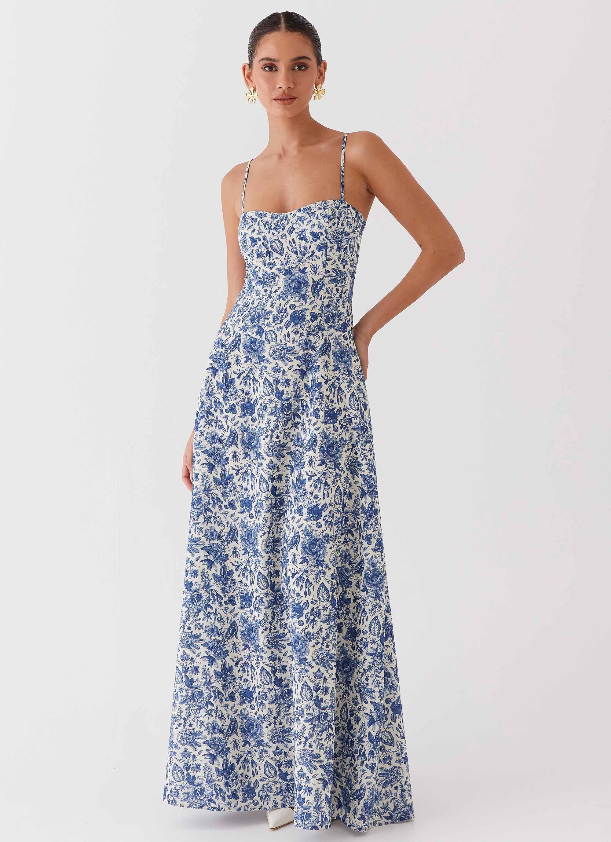 Angelina Linen Maxi Dress - Blue Paisley - Image 5