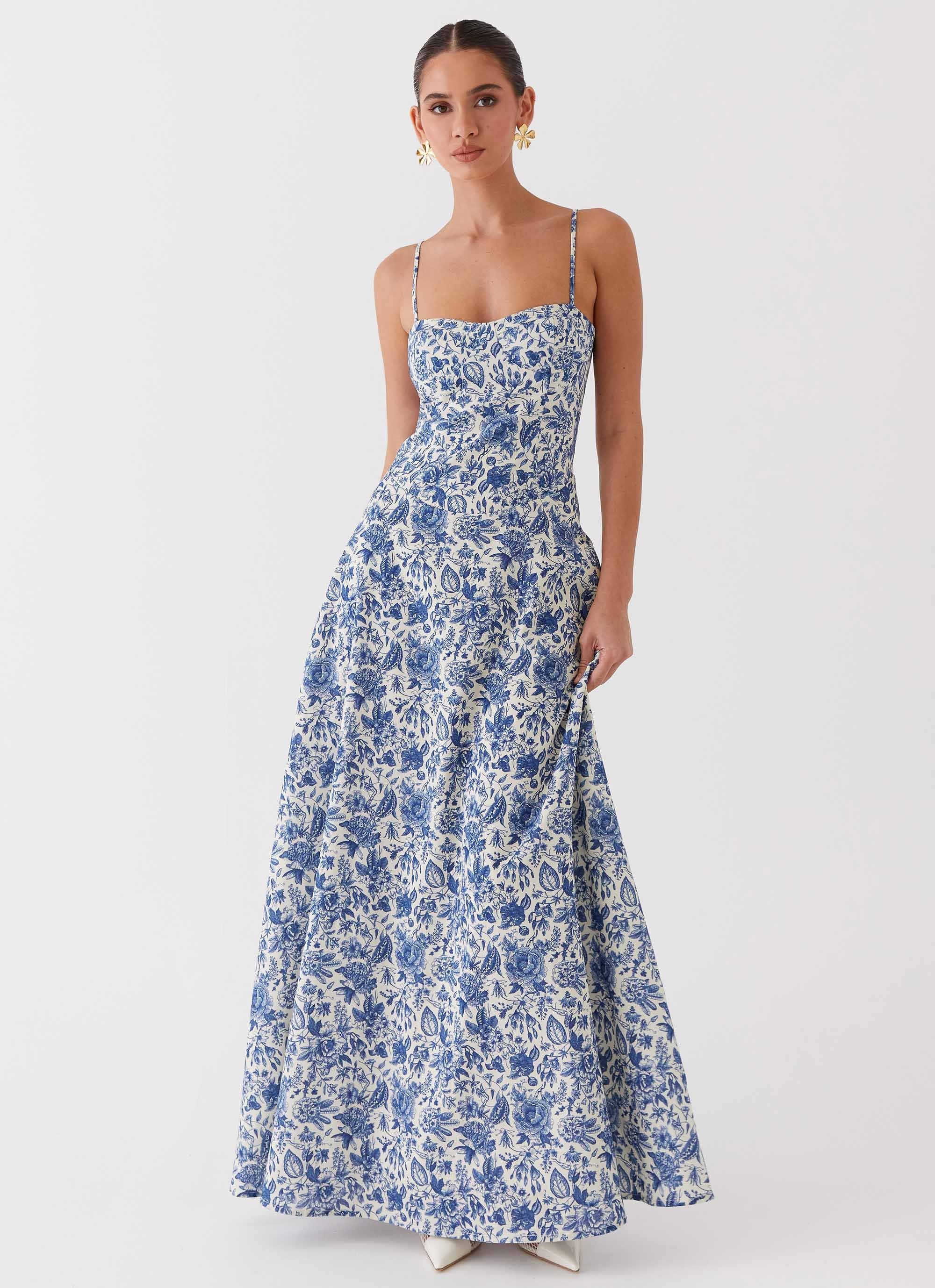 Angelina Linen Maxi Dress - Blue Paisley - Image 6