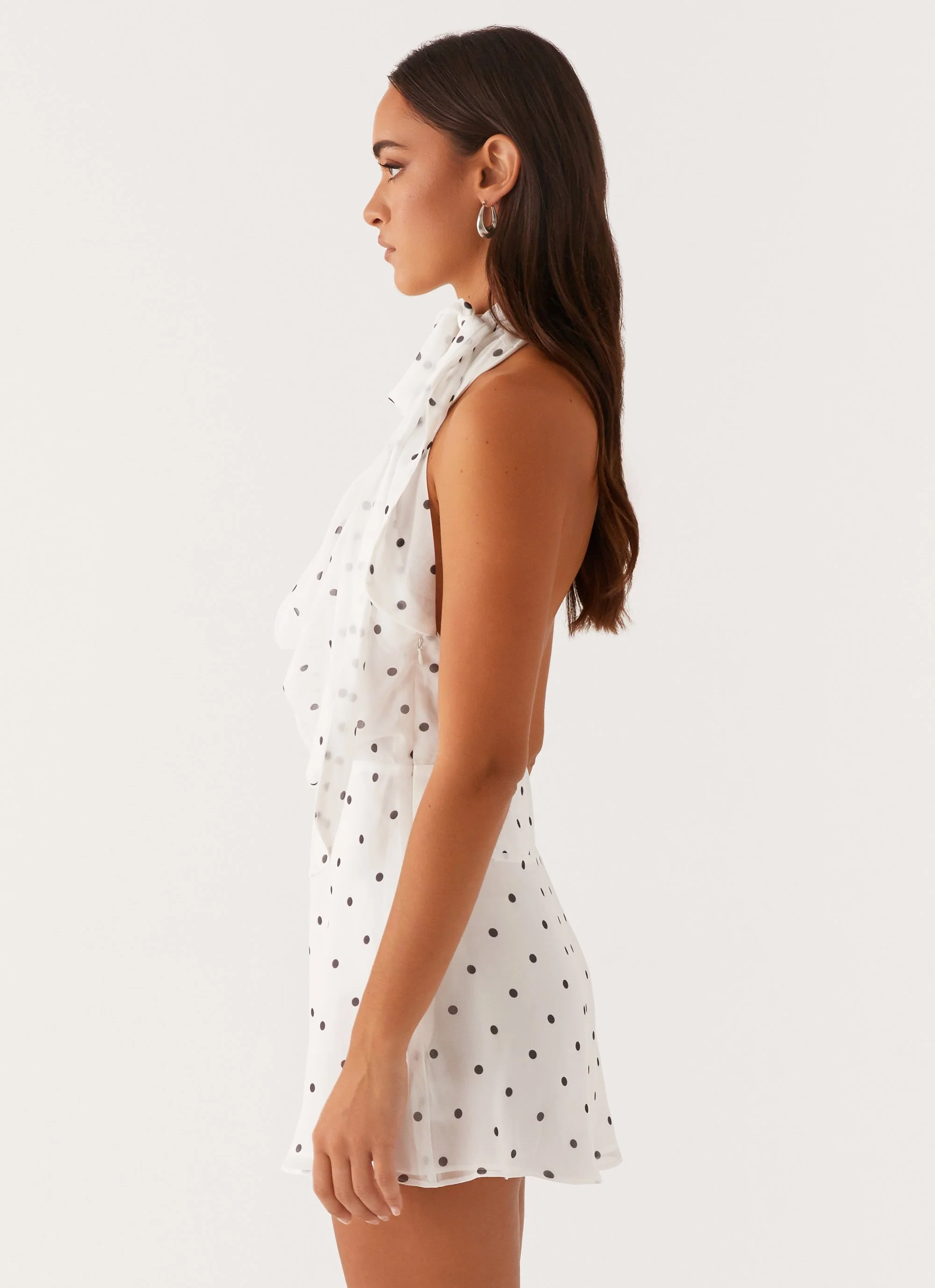 Avalia Backless Scarf Mini Dress - White Polka Dot - Image 4