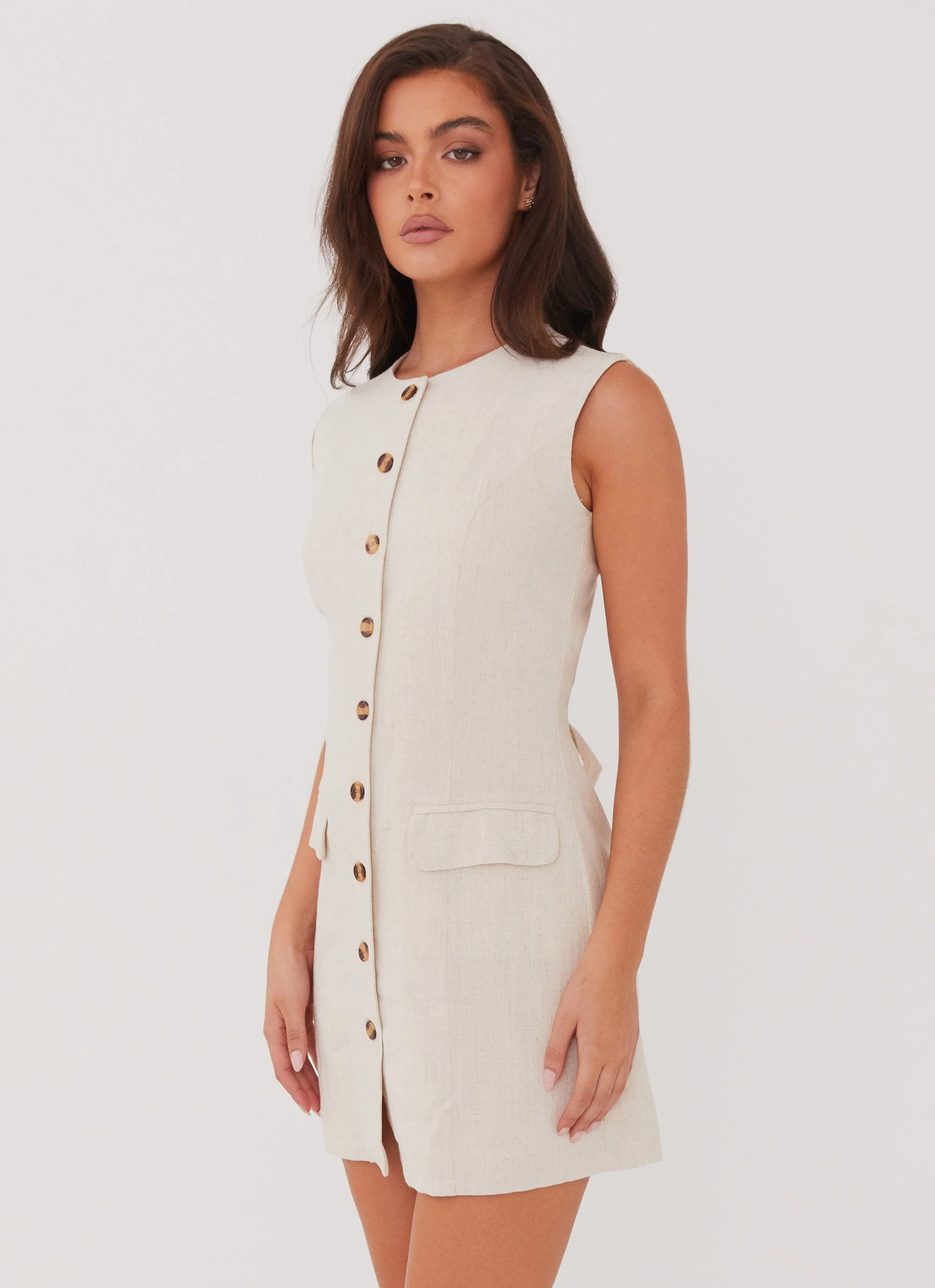 Castello Fiore Linen Mini Dress - Oatmeal - Image 3