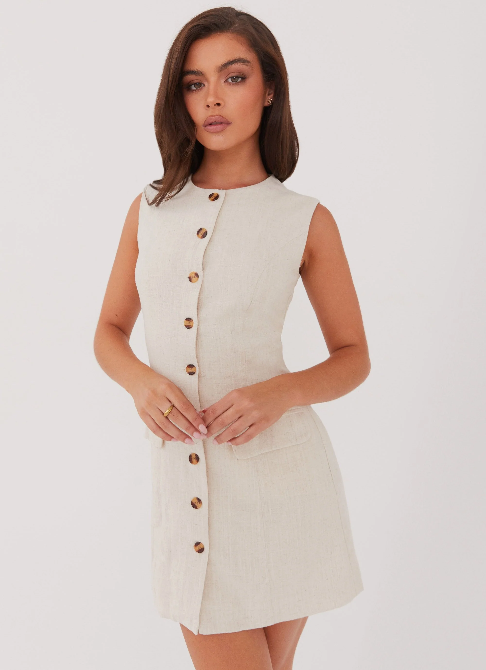Castello Fiore Linen Mini Dress - Oatmeal - Image 5