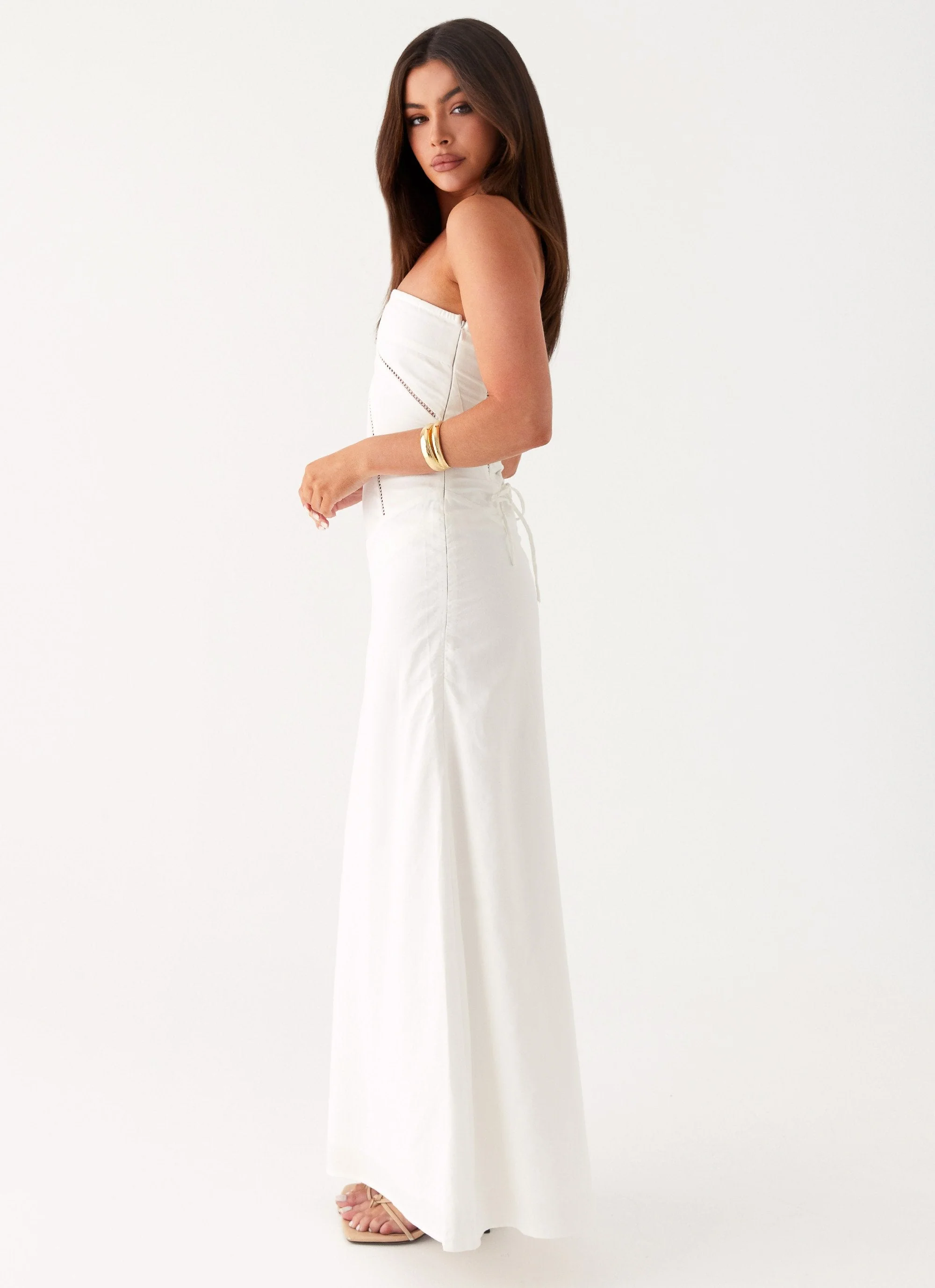 Cerisa Linen Maxi Dress - White - Image 3