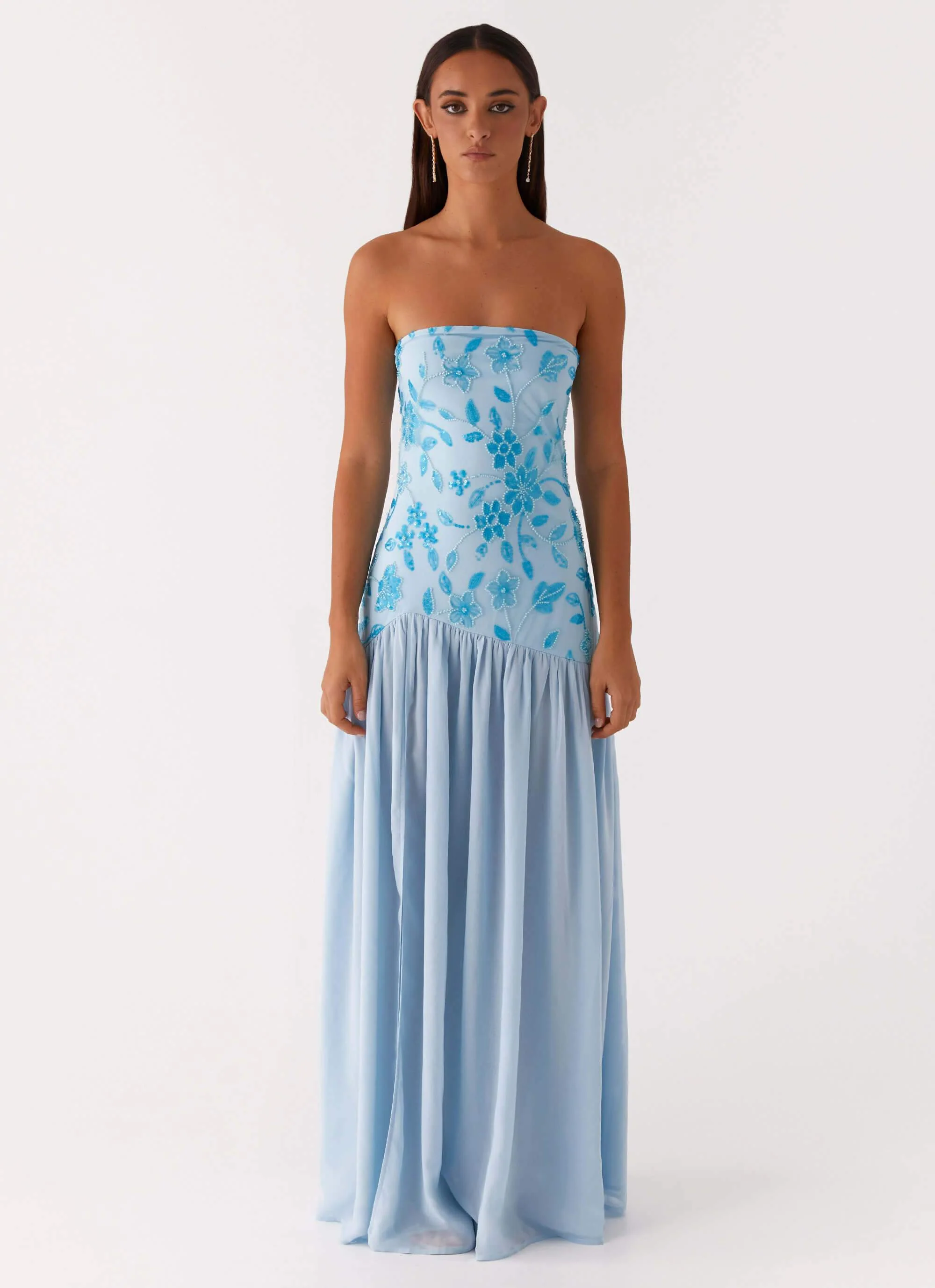 Eden Strapless Beaded Maxi Dress - Blue - Image 4