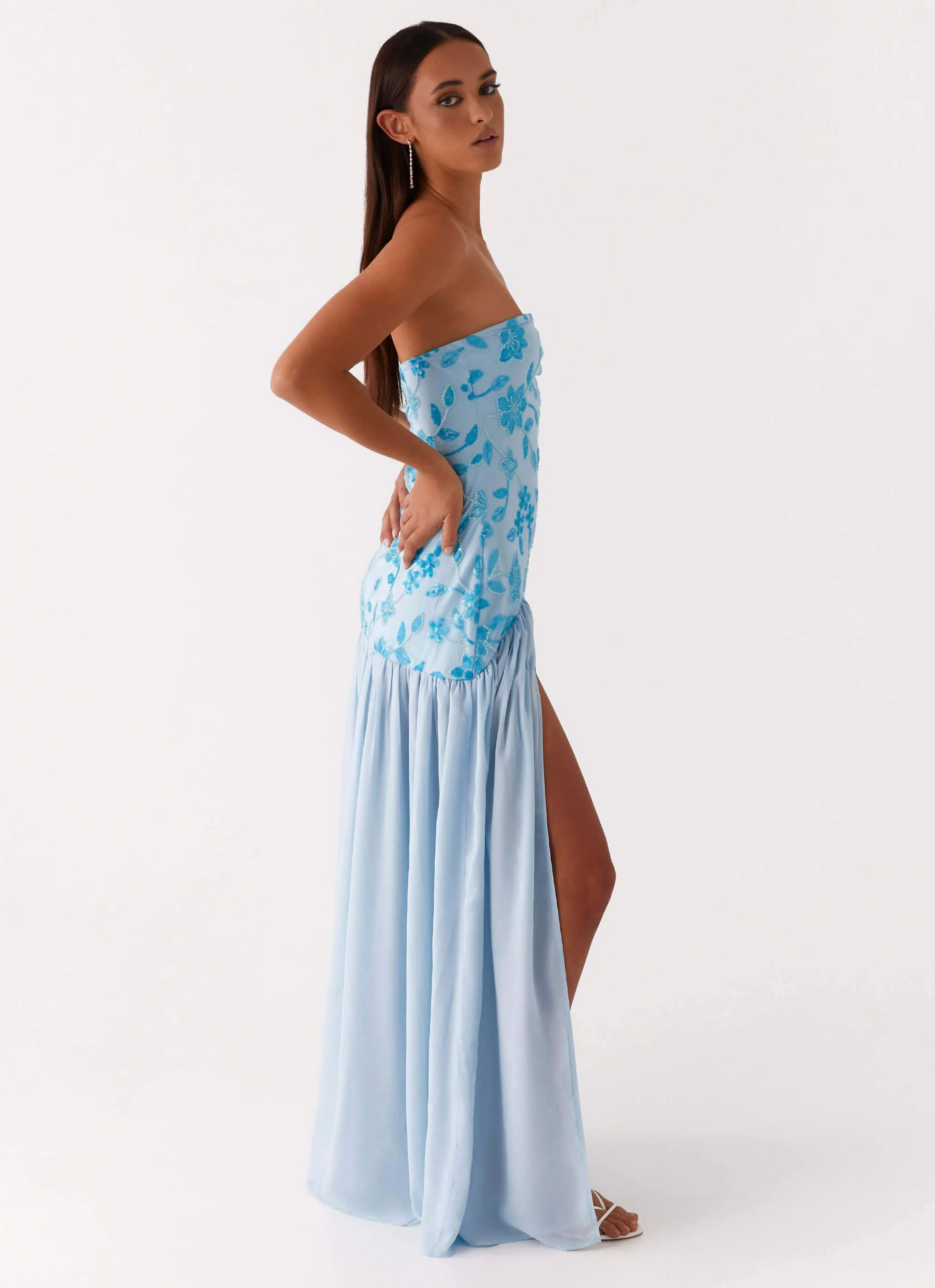 Eden Strapless Beaded Maxi Dress - Blue - Image 5