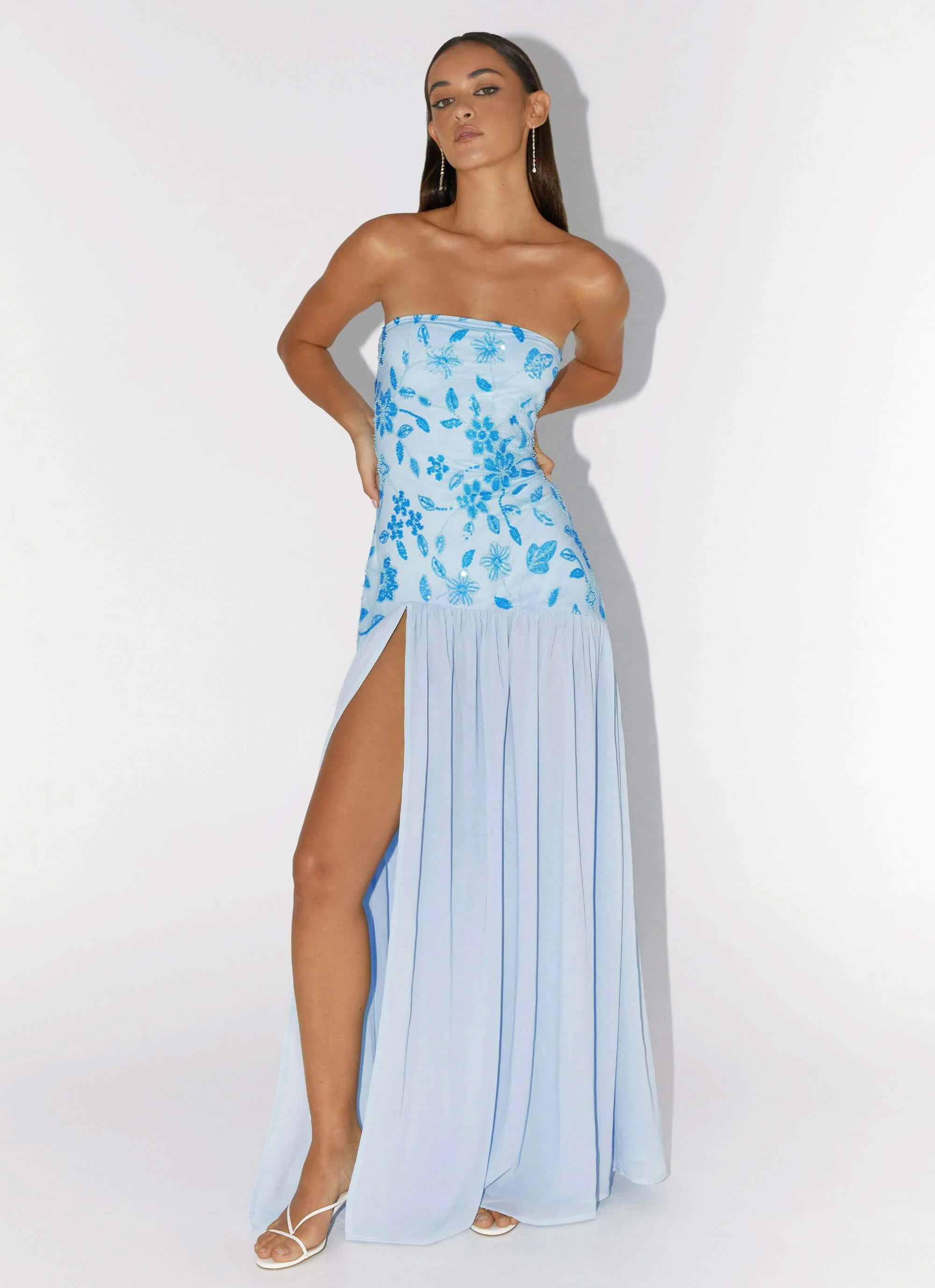 Eden Strapless Beaded Maxi Dress - Blue - Image 6