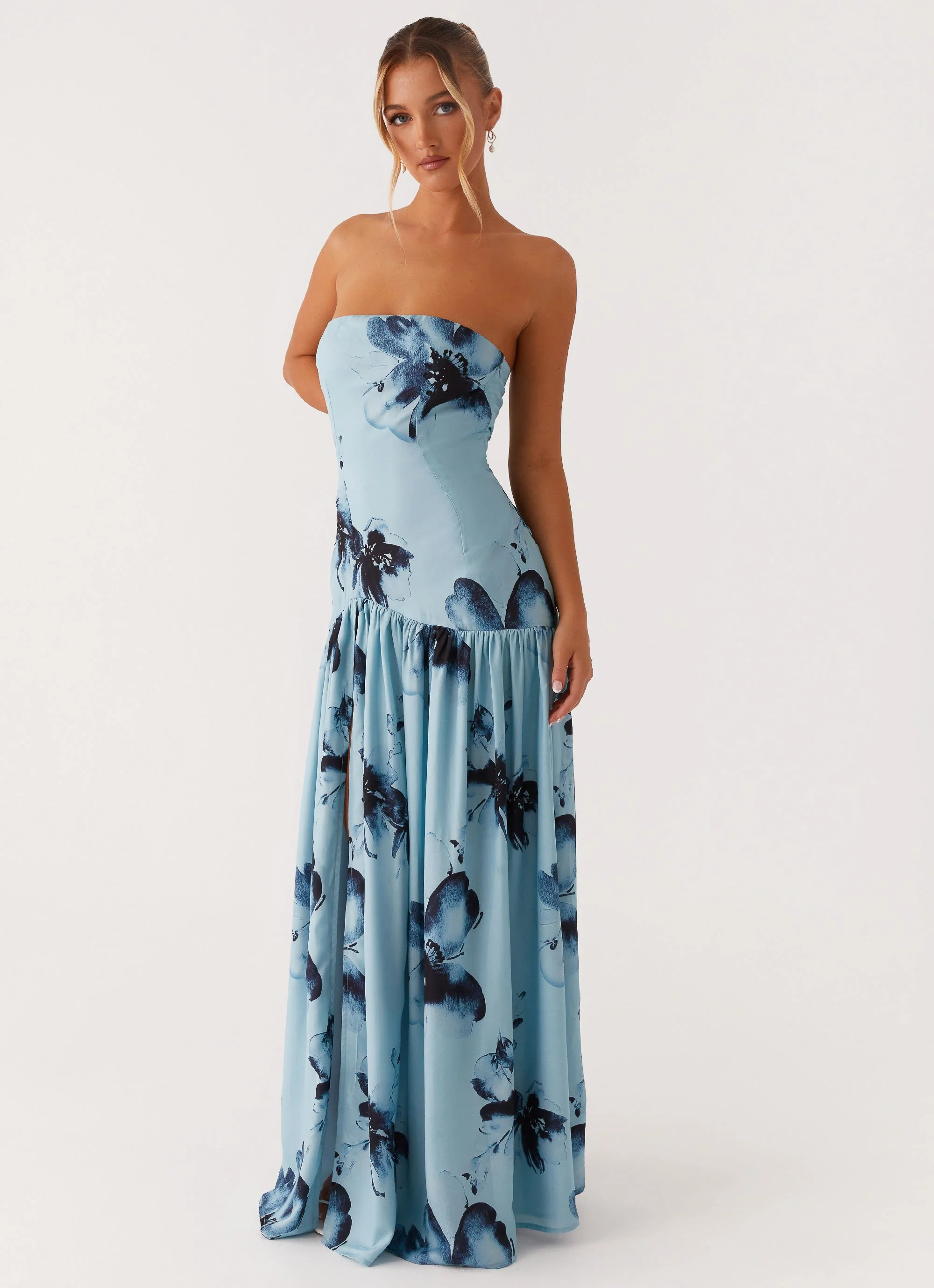 Eden Strapless Maxi Dress - Blue Black Floral - Image 5
