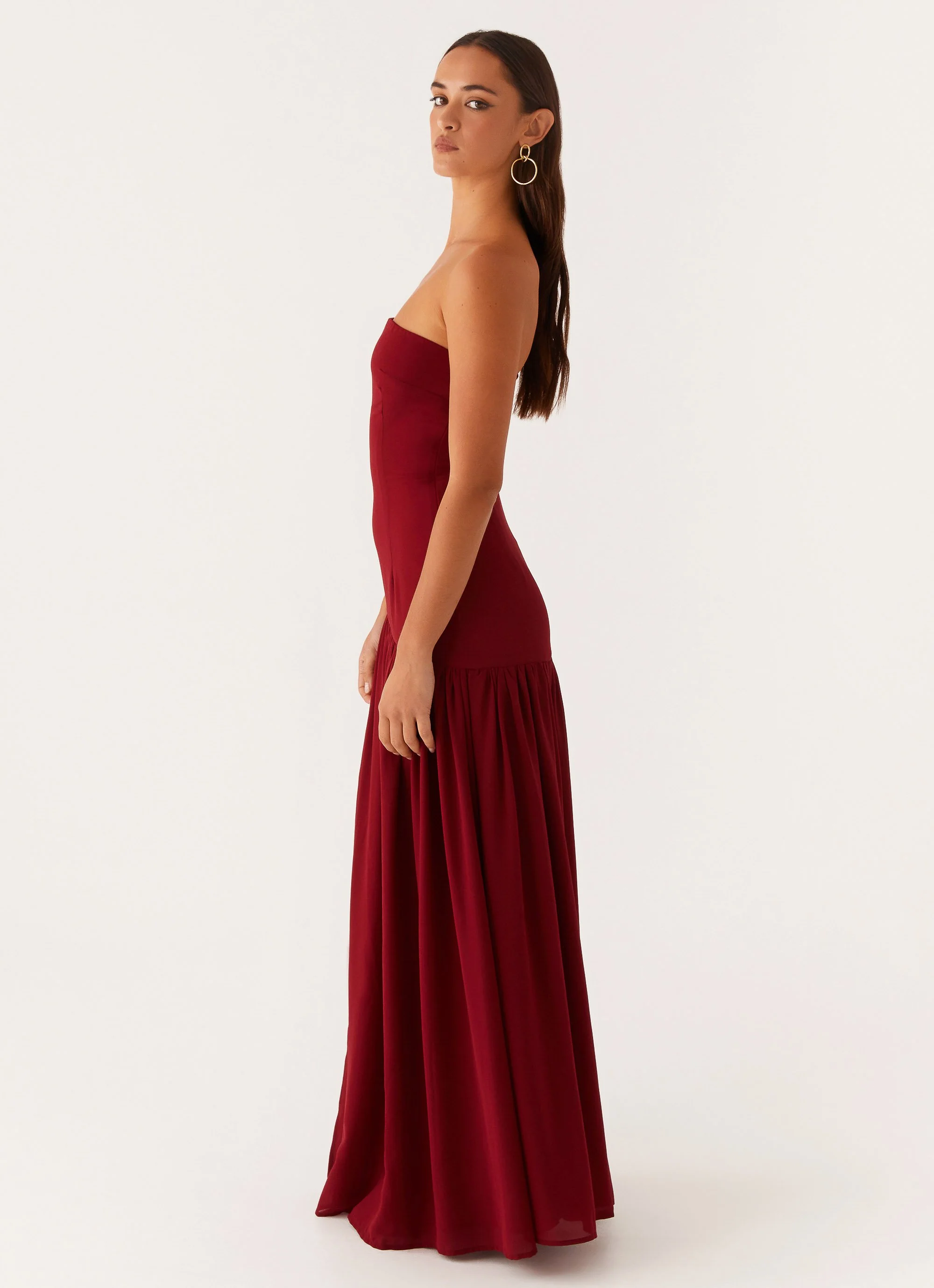 Eden Strapless Maxi Dress - Maroon - Image 3