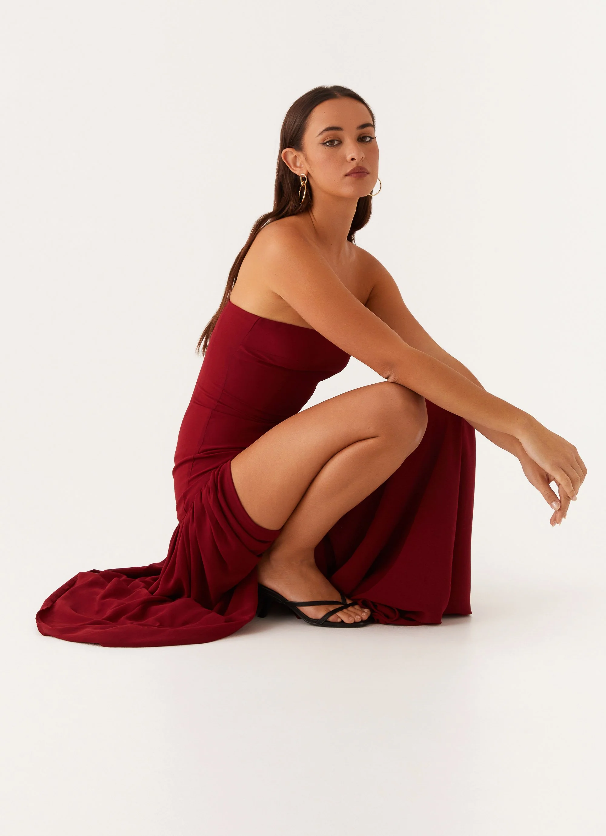 Eden Strapless Maxi Dress - Maroon - Image 5