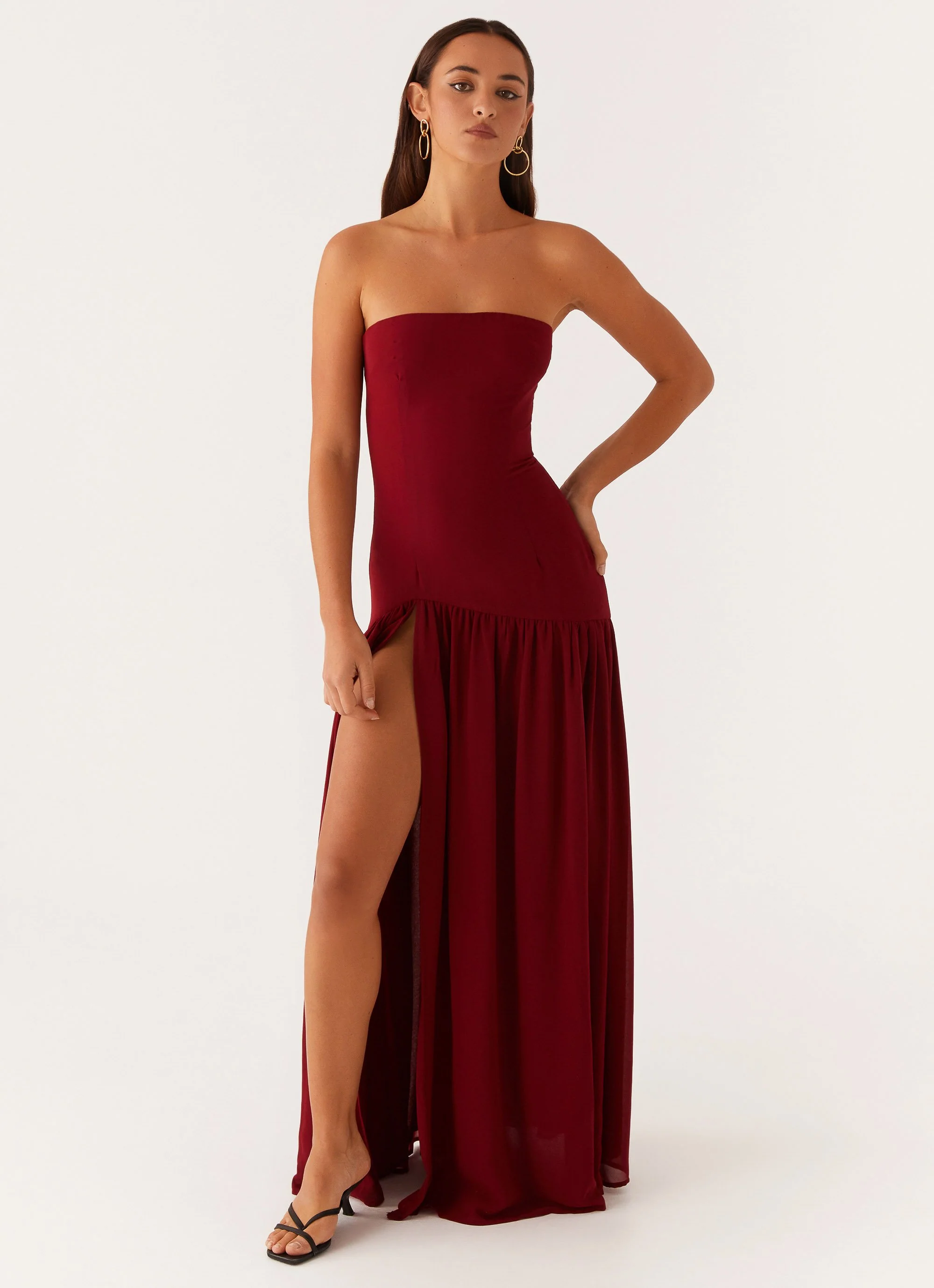 Eden Strapless Maxi Dress - Maroon - Image 6
