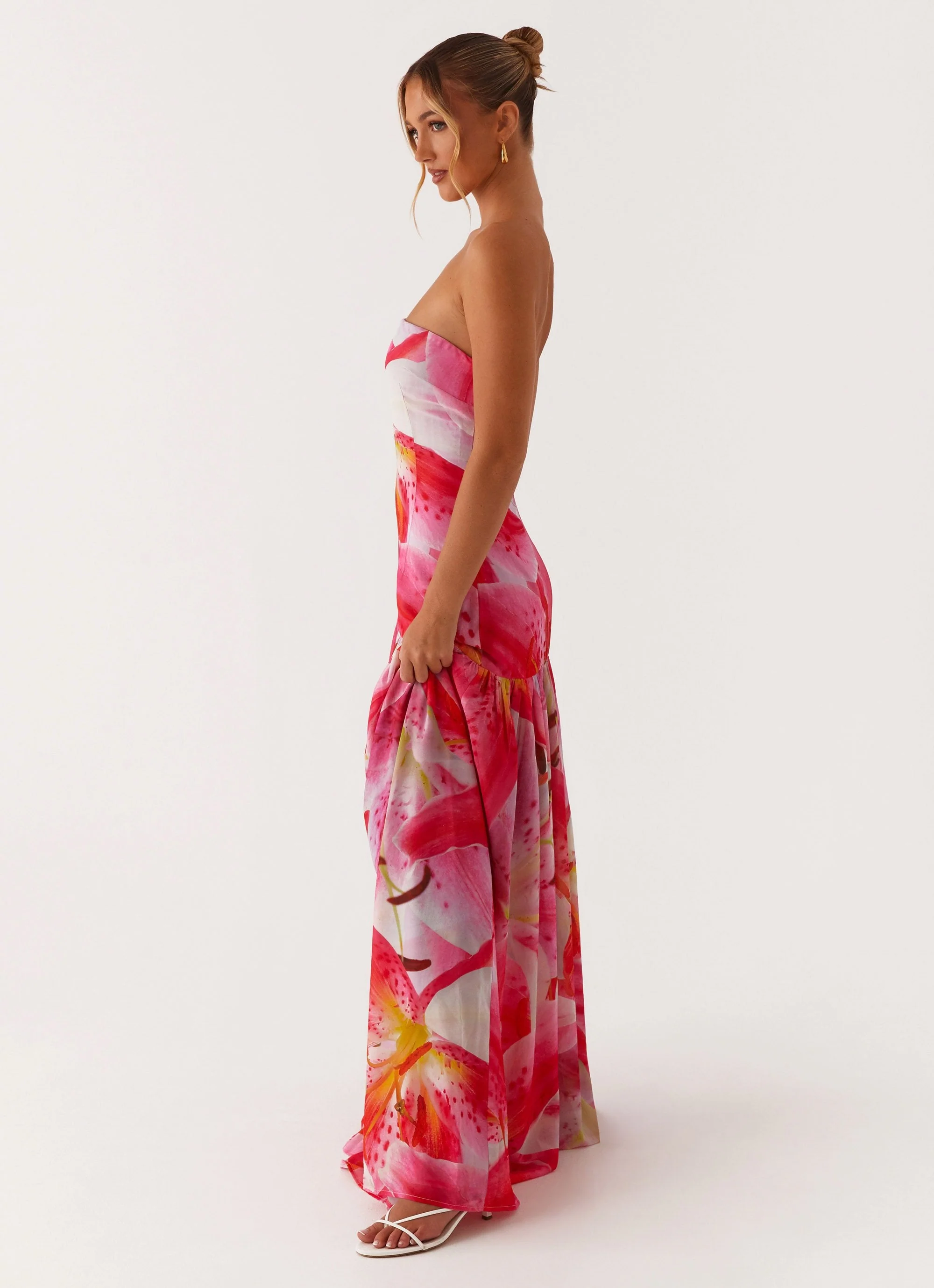 Eden Strapless Maxi Dress - White Pink Lilly - Image 3
