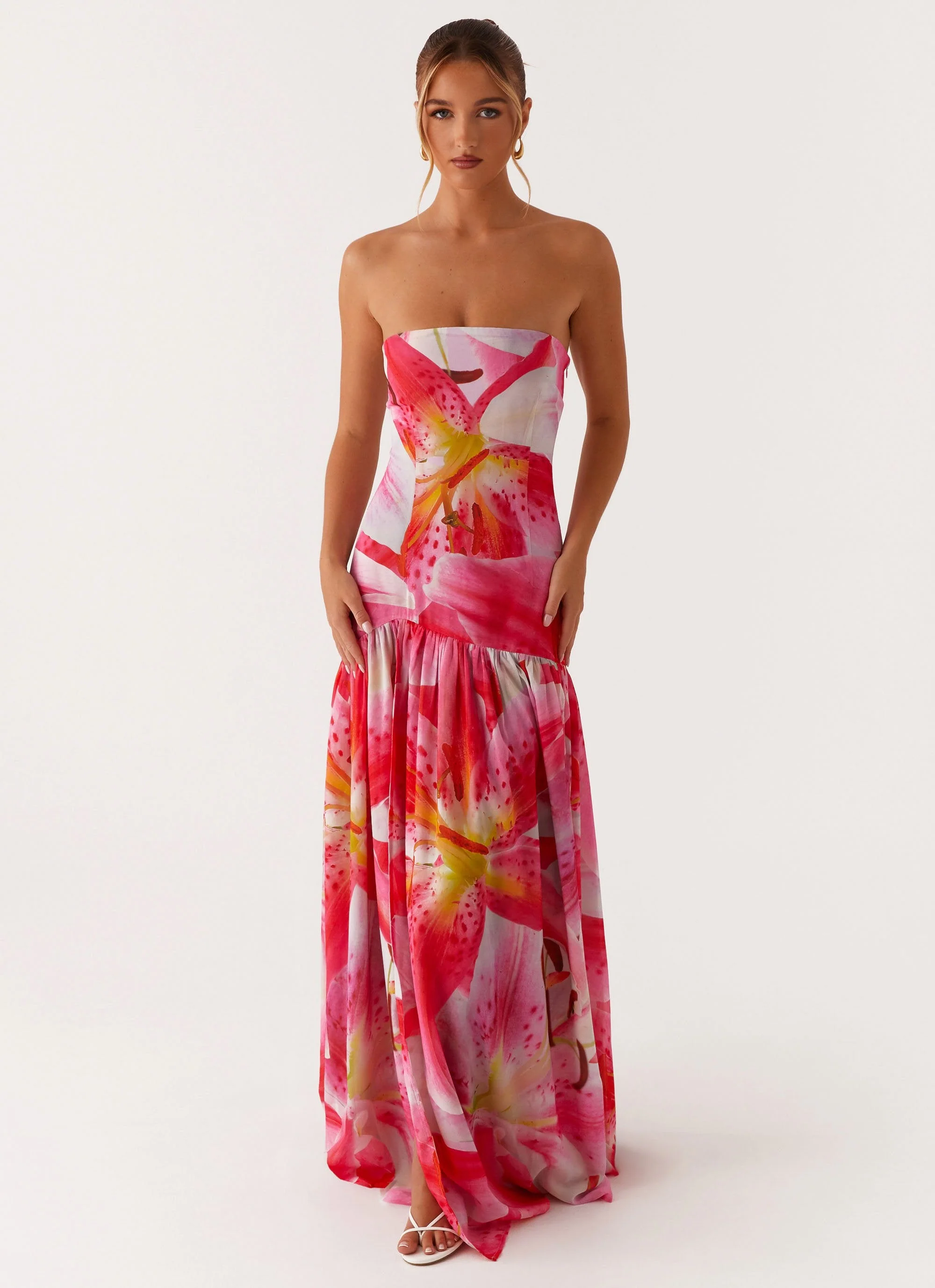 Eden Strapless Maxi Dress - White Pink Lilly - Image 6