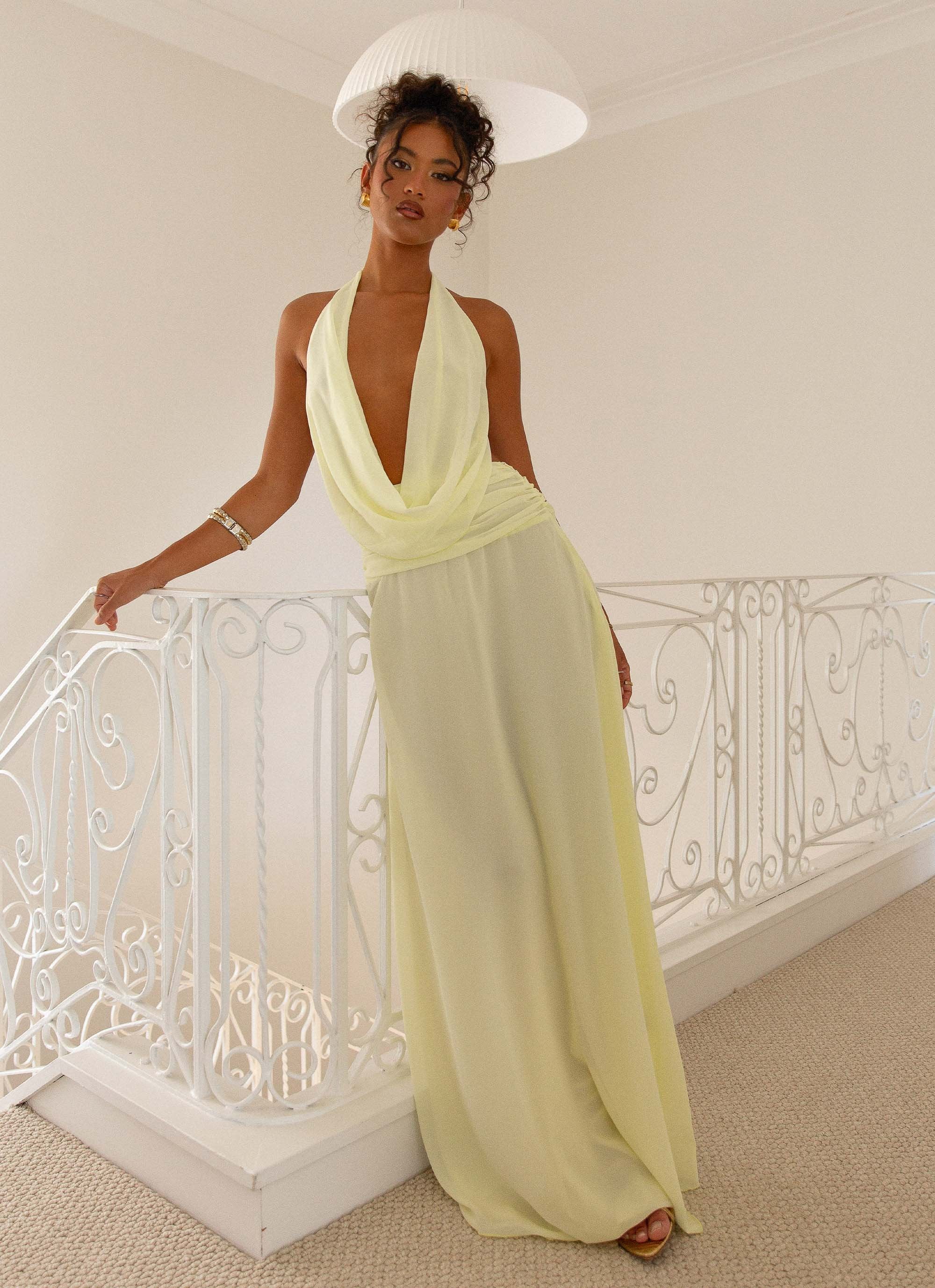 Elysia Chiffon Maxi Dress - Lemon - Image 3
