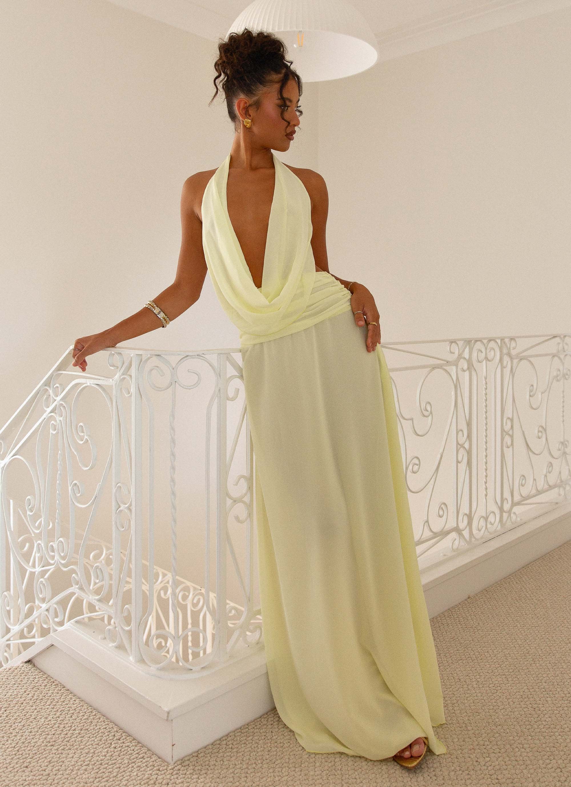 Elysia Chiffon Maxi Dress - Lemon - Image 5