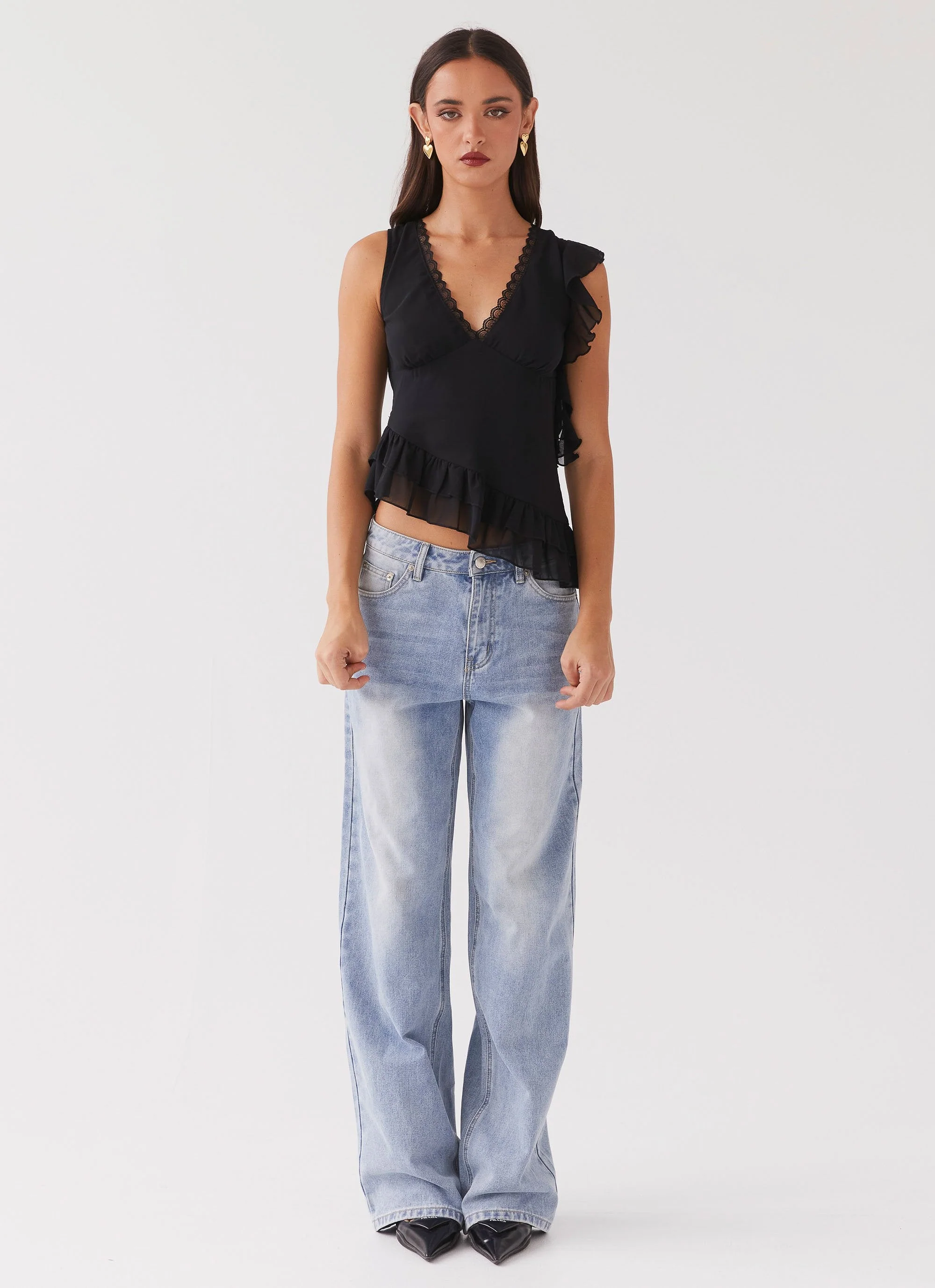 Empress Frill Trim Top - Black - Image 5
