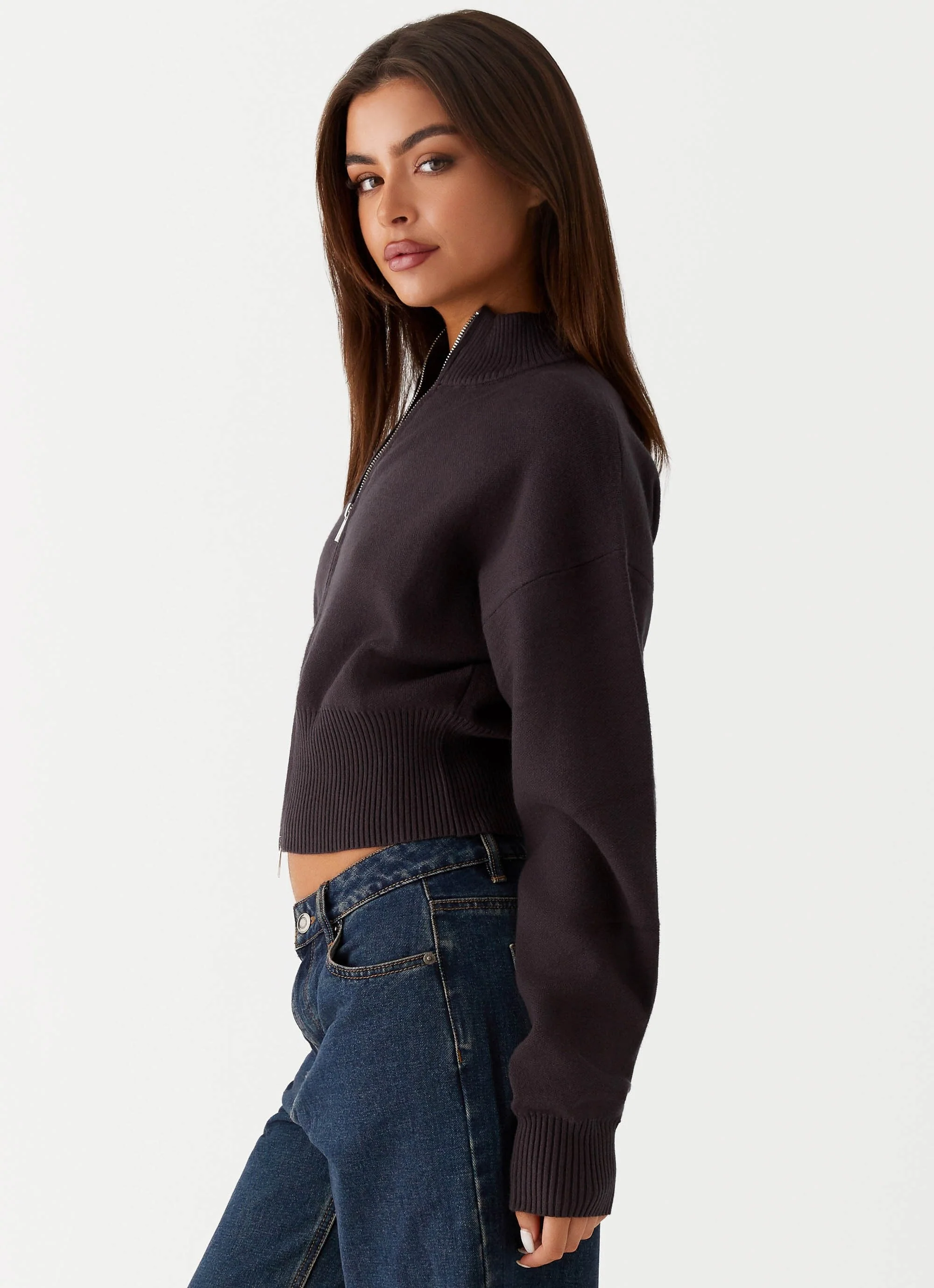 Episode High Neck Cardigan - Charcoal - Image 3