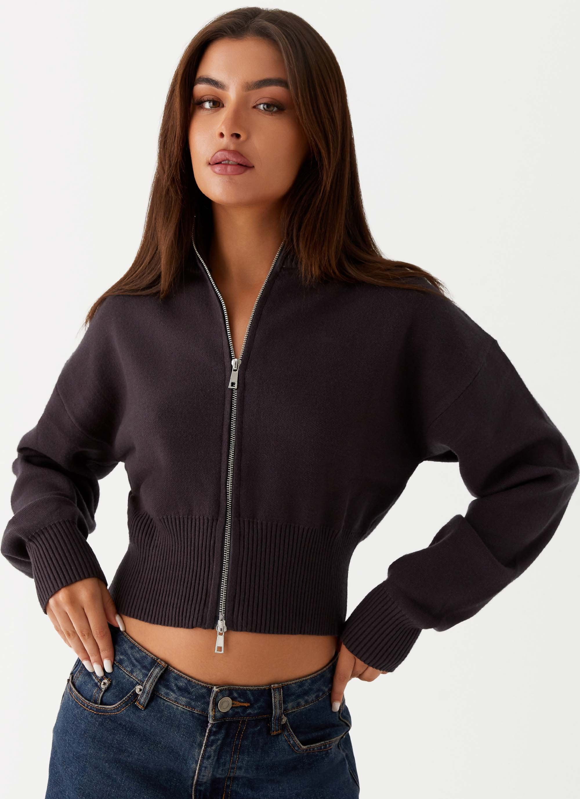 Episode High Neck Cardigan - Charcoal - Image 5