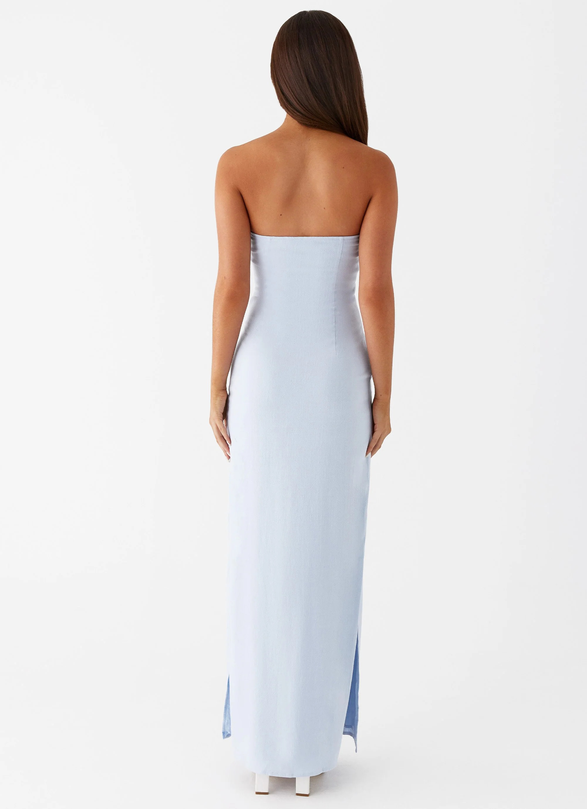 Esra Linen Strapless Maxi Dress - Blue - Image 4