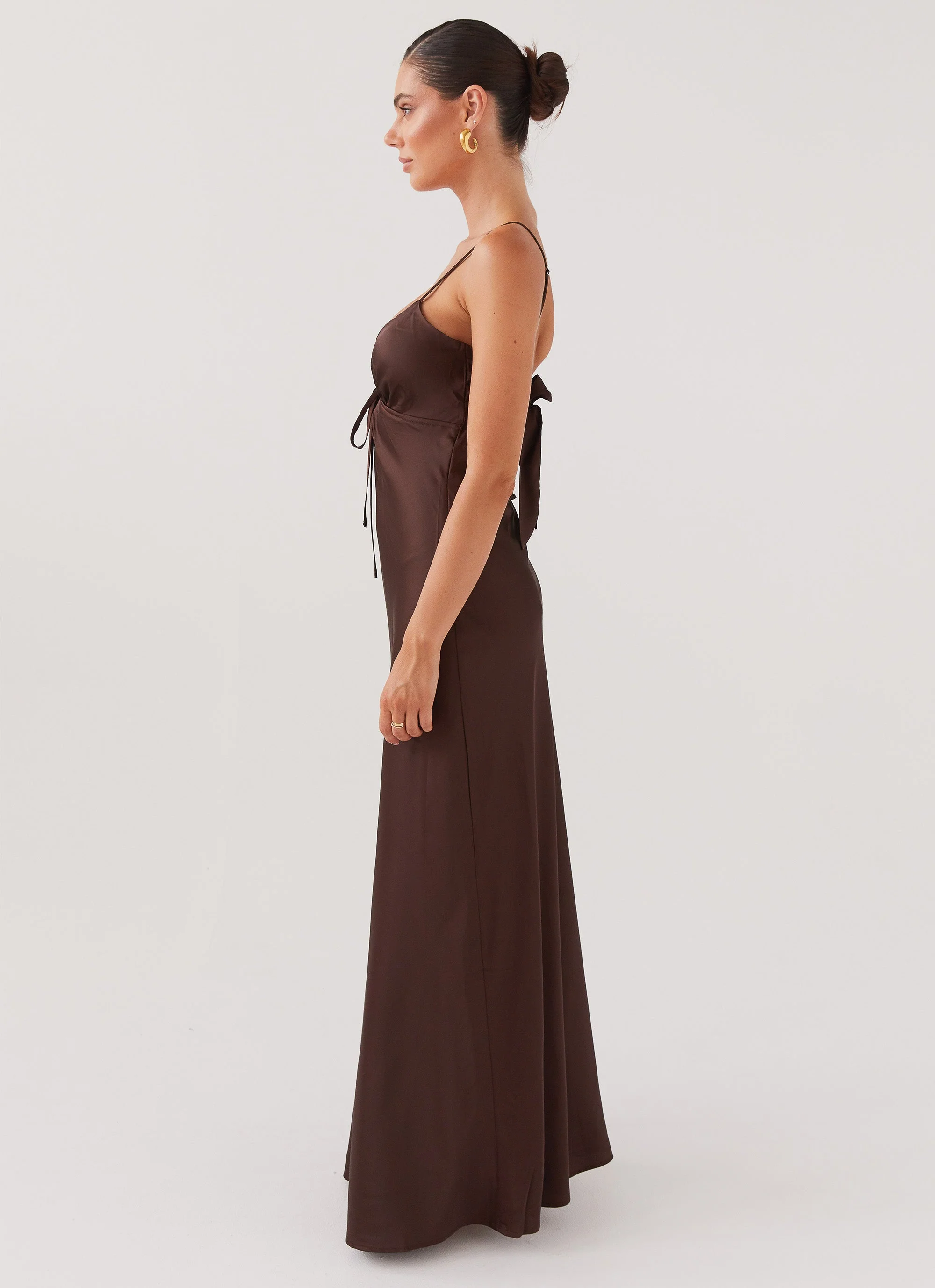 Flora Satin Maxi Dress - Chocolate - Image 4