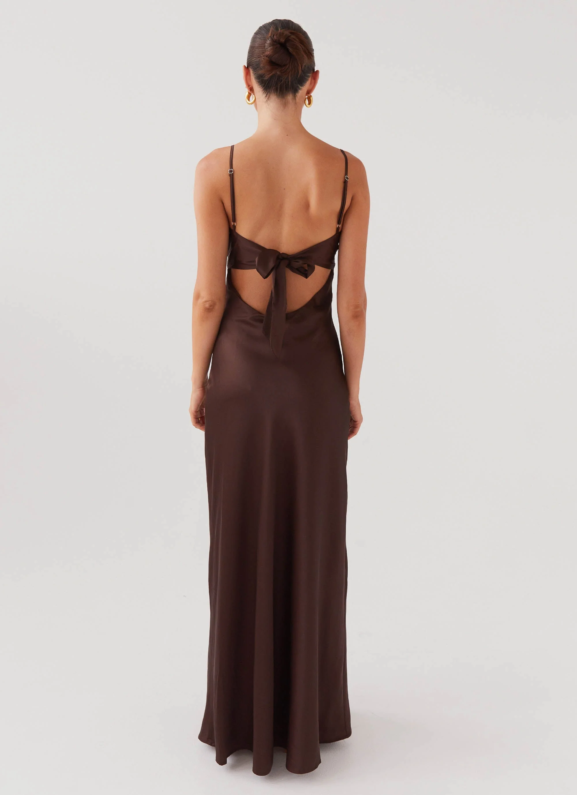 Flora Satin Maxi Dress - Chocolate - Image 5