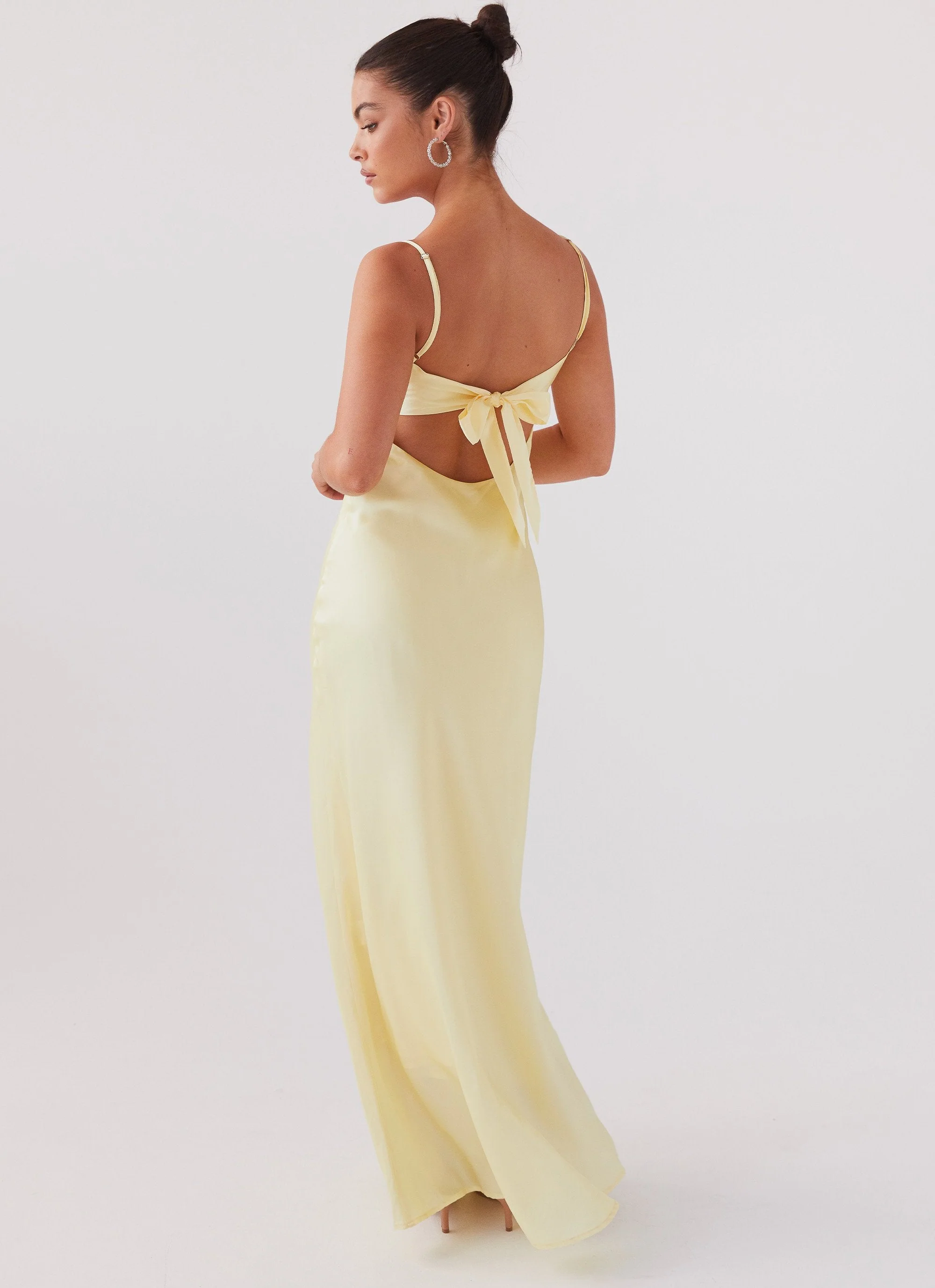 Flora Satin Maxi Dress - Lemon - Image 3