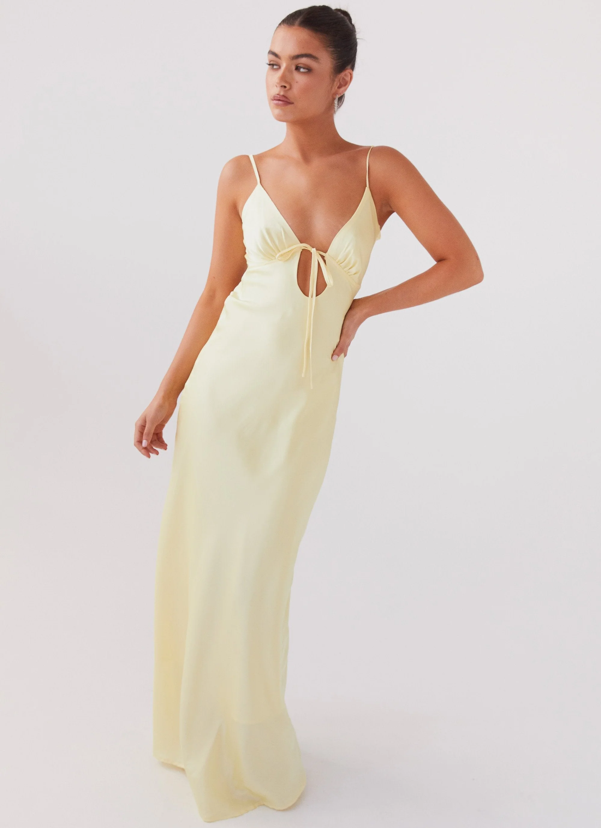 Flora Satin Maxi Dress - Lemon - Image 5