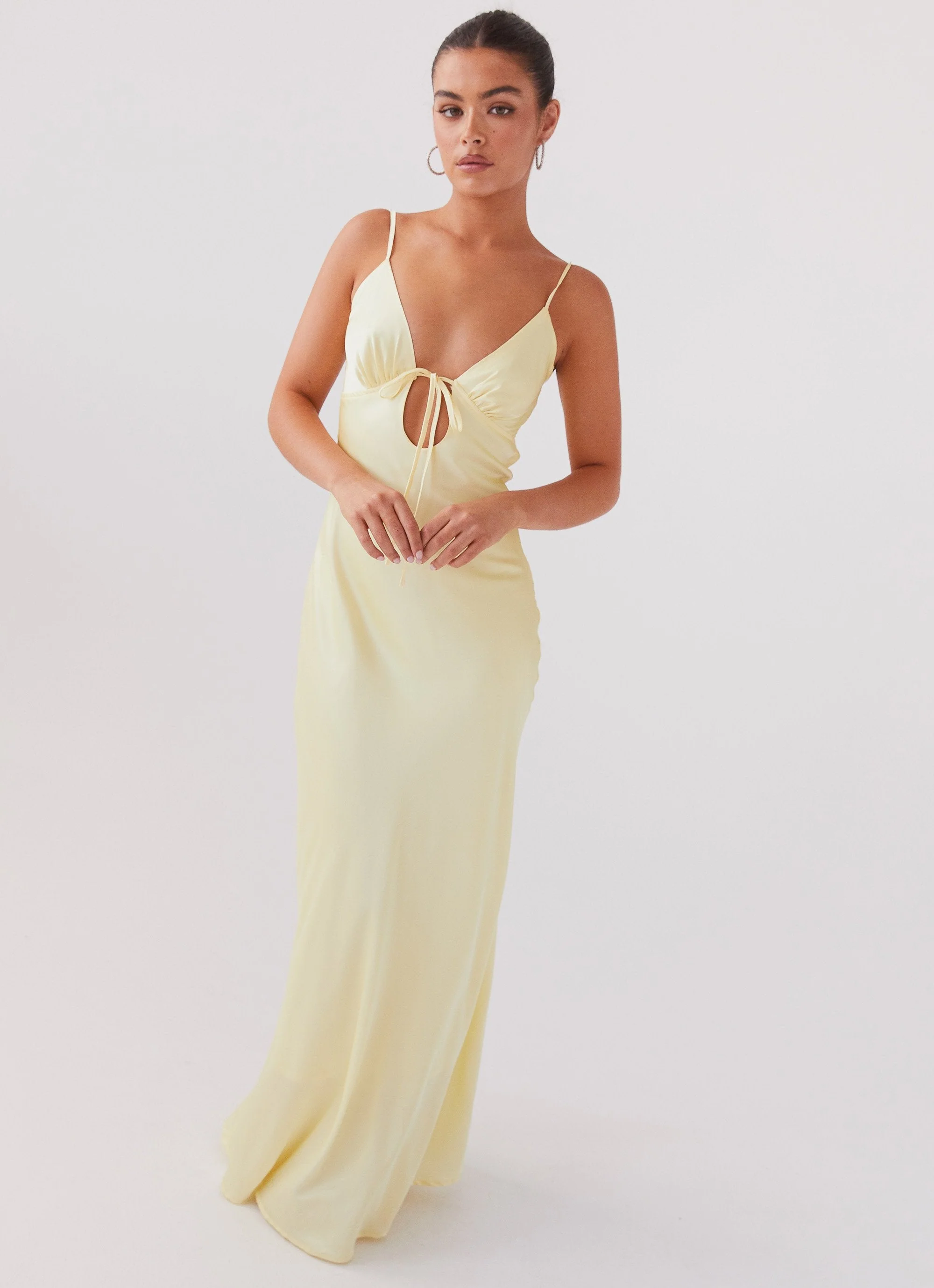 Flora Satin Maxi Dress - Lemon - Image 6
