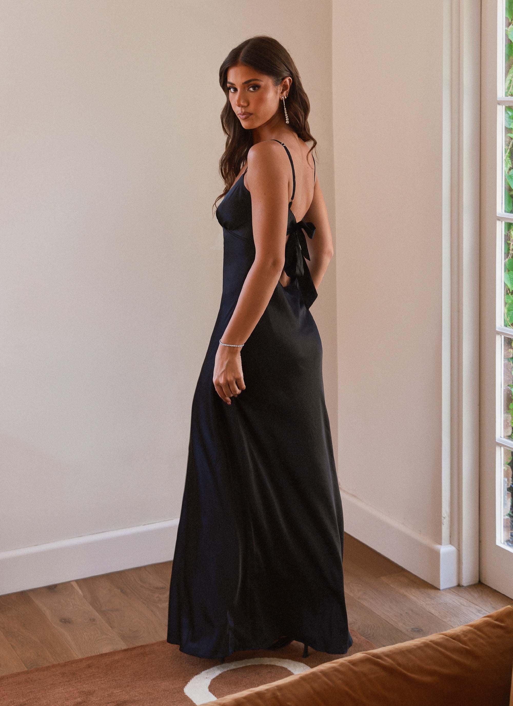 Flora Satin Maxi Dress - Midnight - Image 4