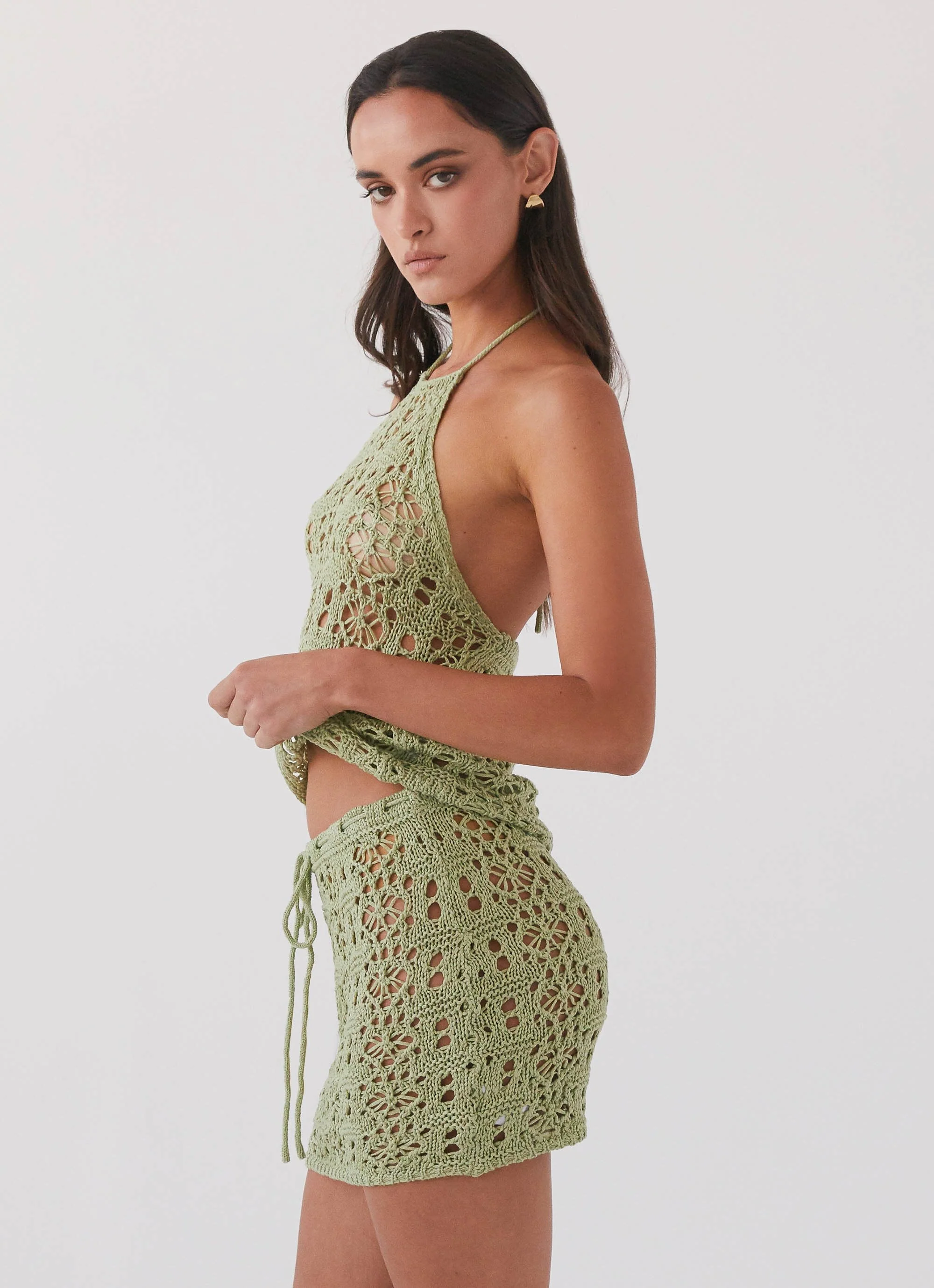 Free Mind Crochet Mini Skirt - Light Olive - Image 3
