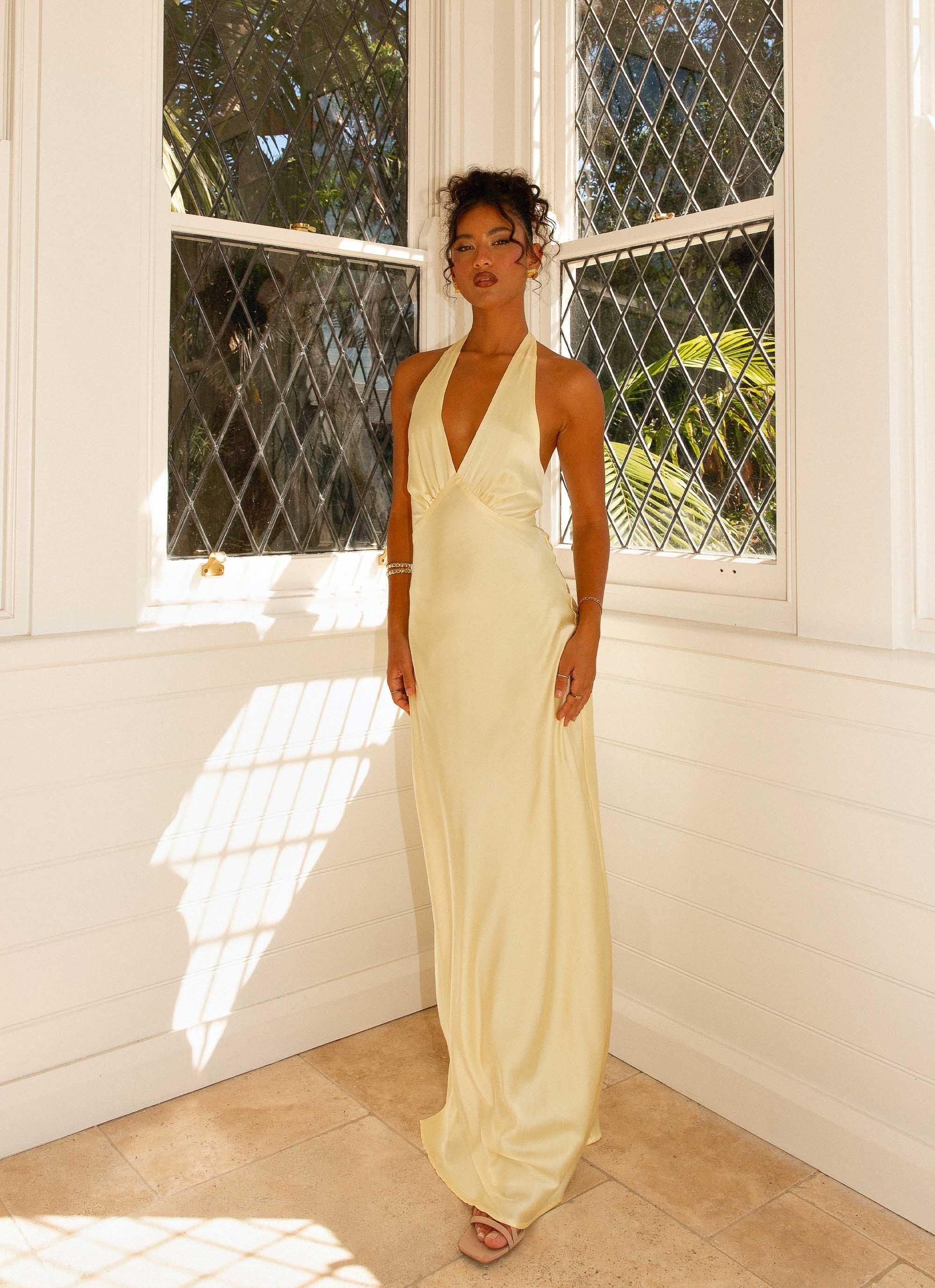 Heavy Hearted Satin Maxi Dress - Lemon - Image 3