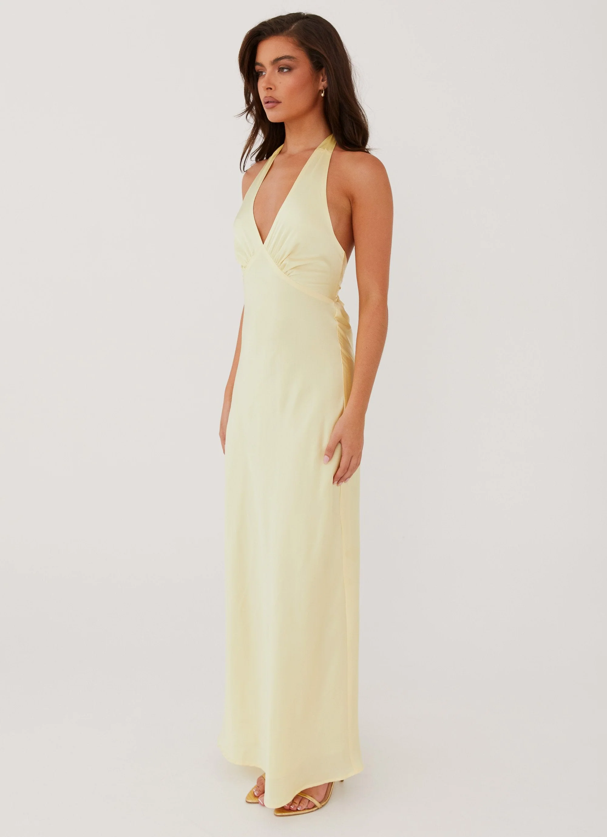Heavy Hearted Satin Maxi Dress - Lemon - Image 4