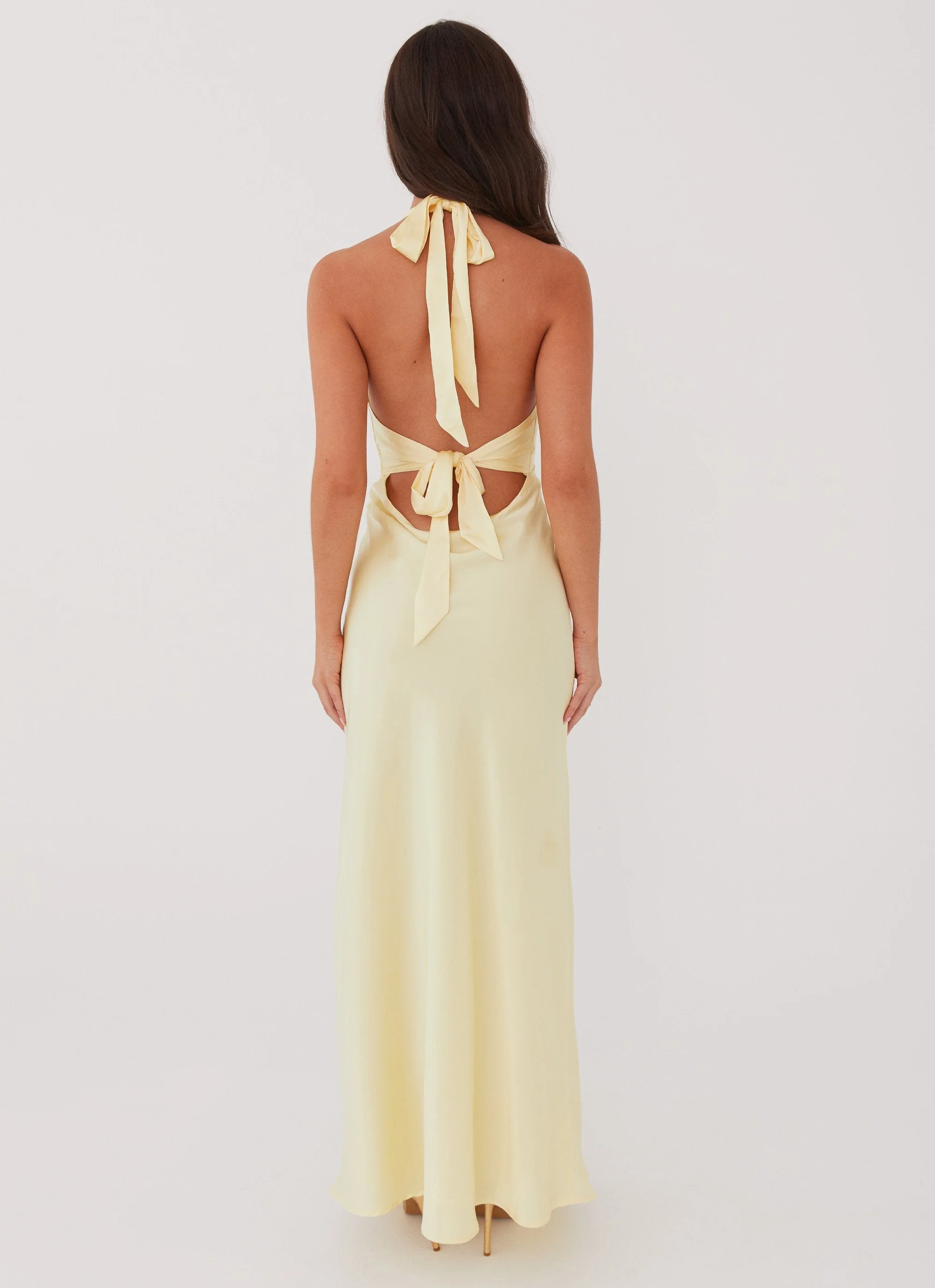 Heavy Hearted Satin Maxi Dress - Lemon - Image 6