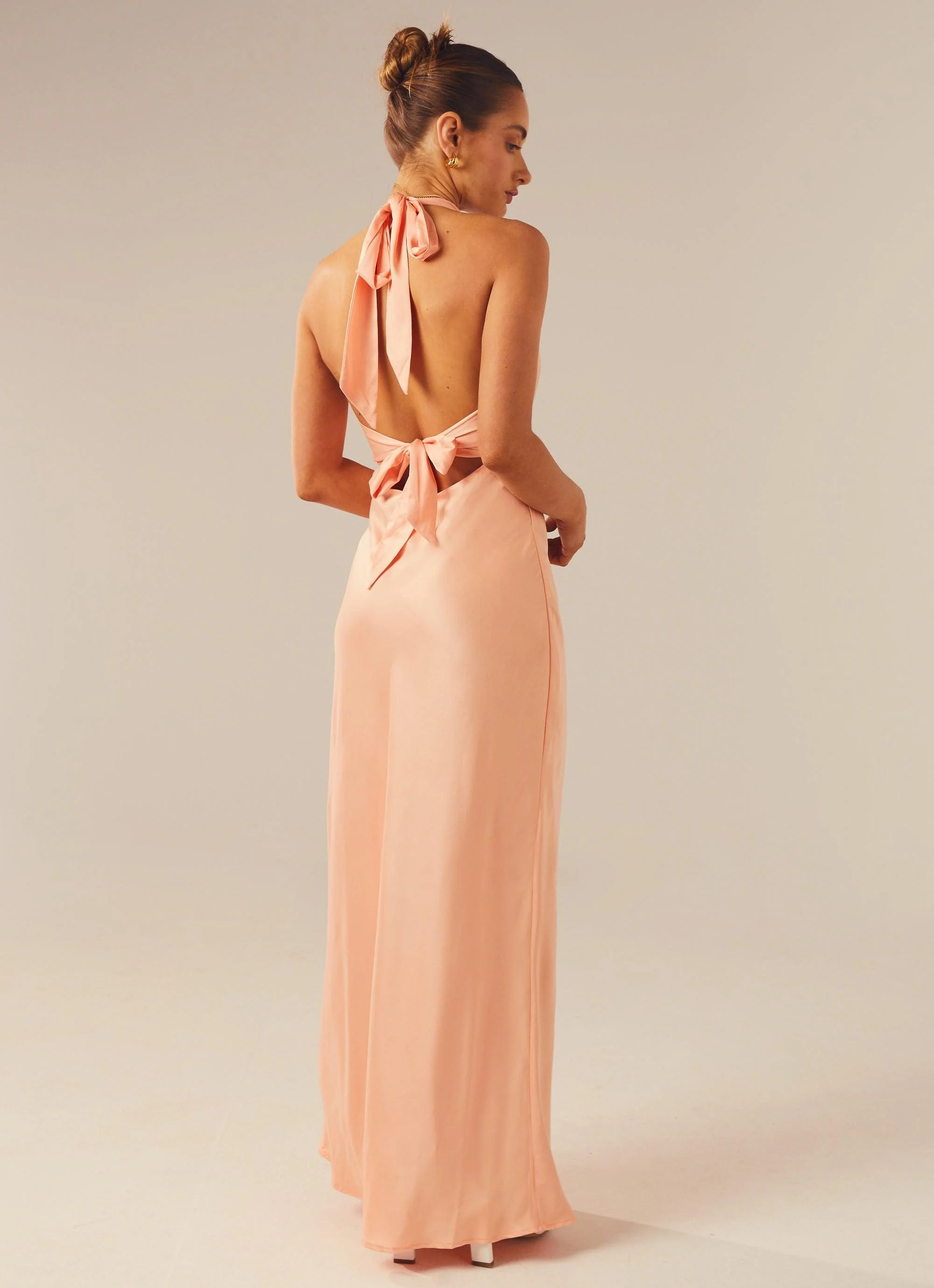 Heavy Hearted Satin Maxi Dress - Peach - Image 3