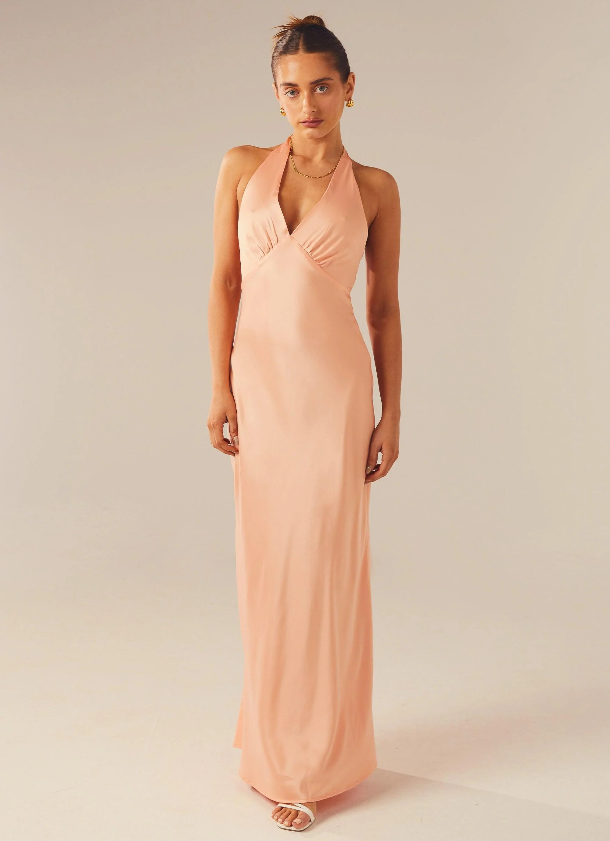 Heavy Hearted Satin Maxi Dress - Peach - Image 4