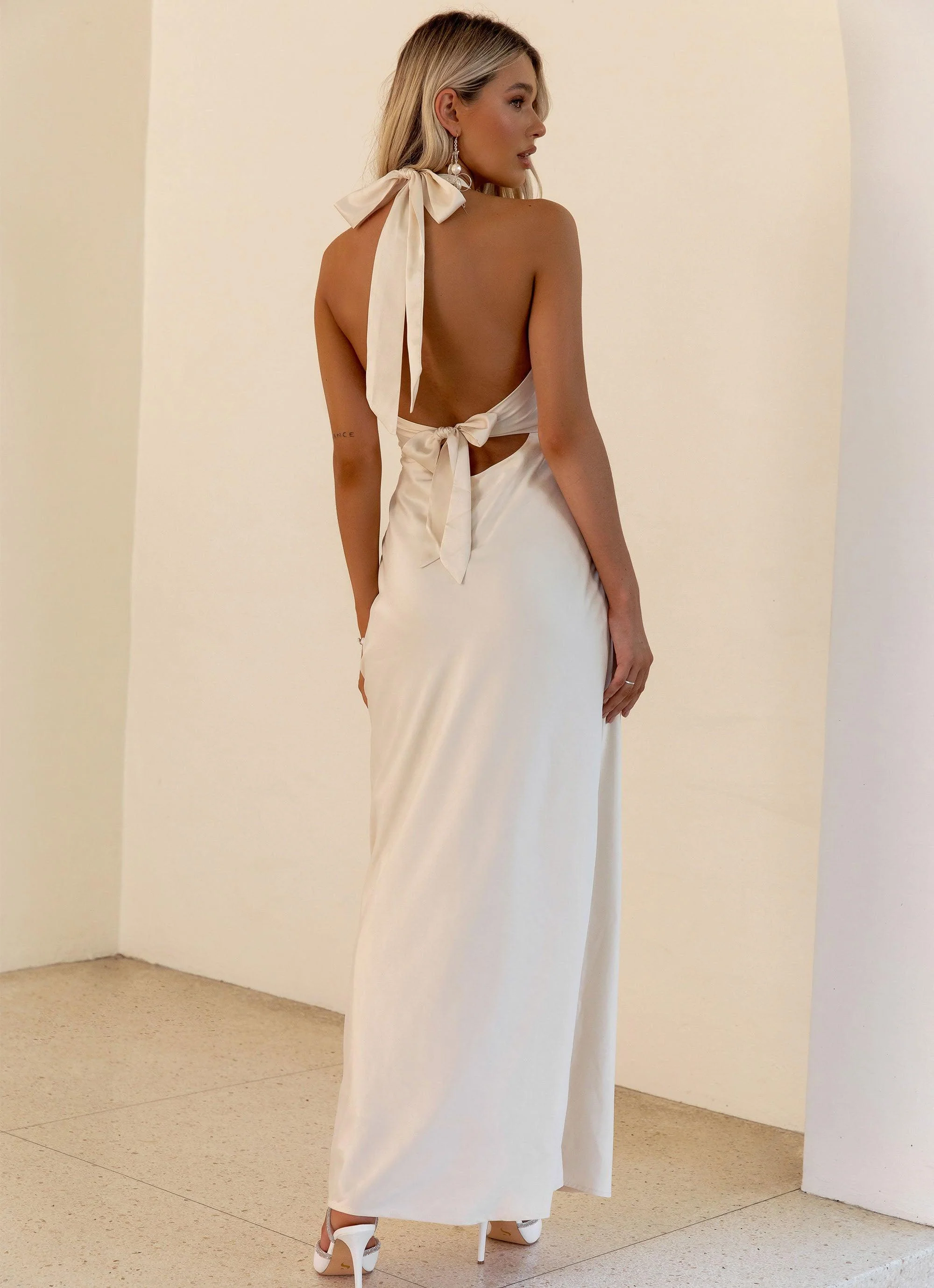 Heavy Hearted Satin Maxi Dress - Pearl - Image 6