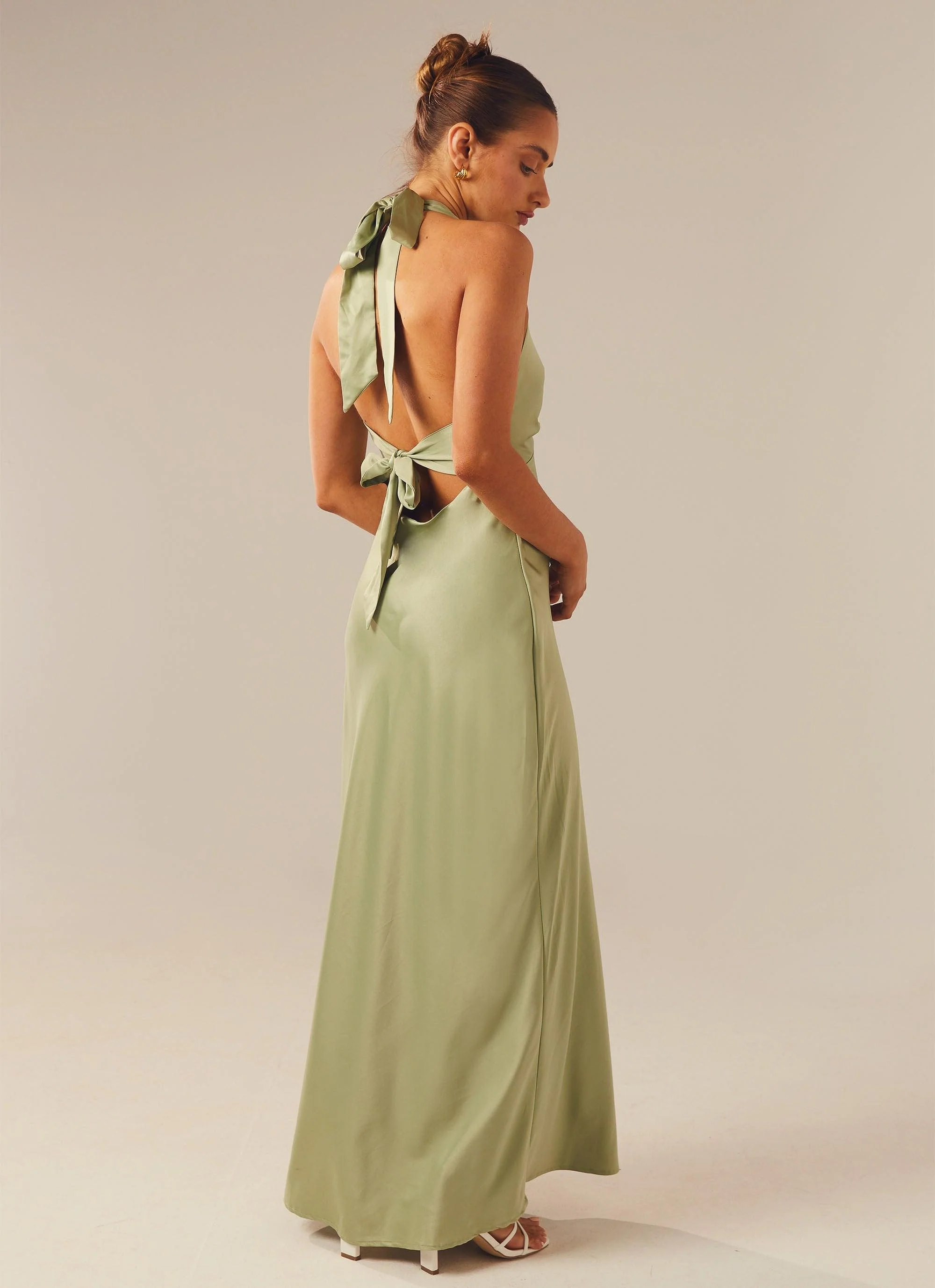 Heavy Hearted Satin Maxi Dress - Sage - Image 5