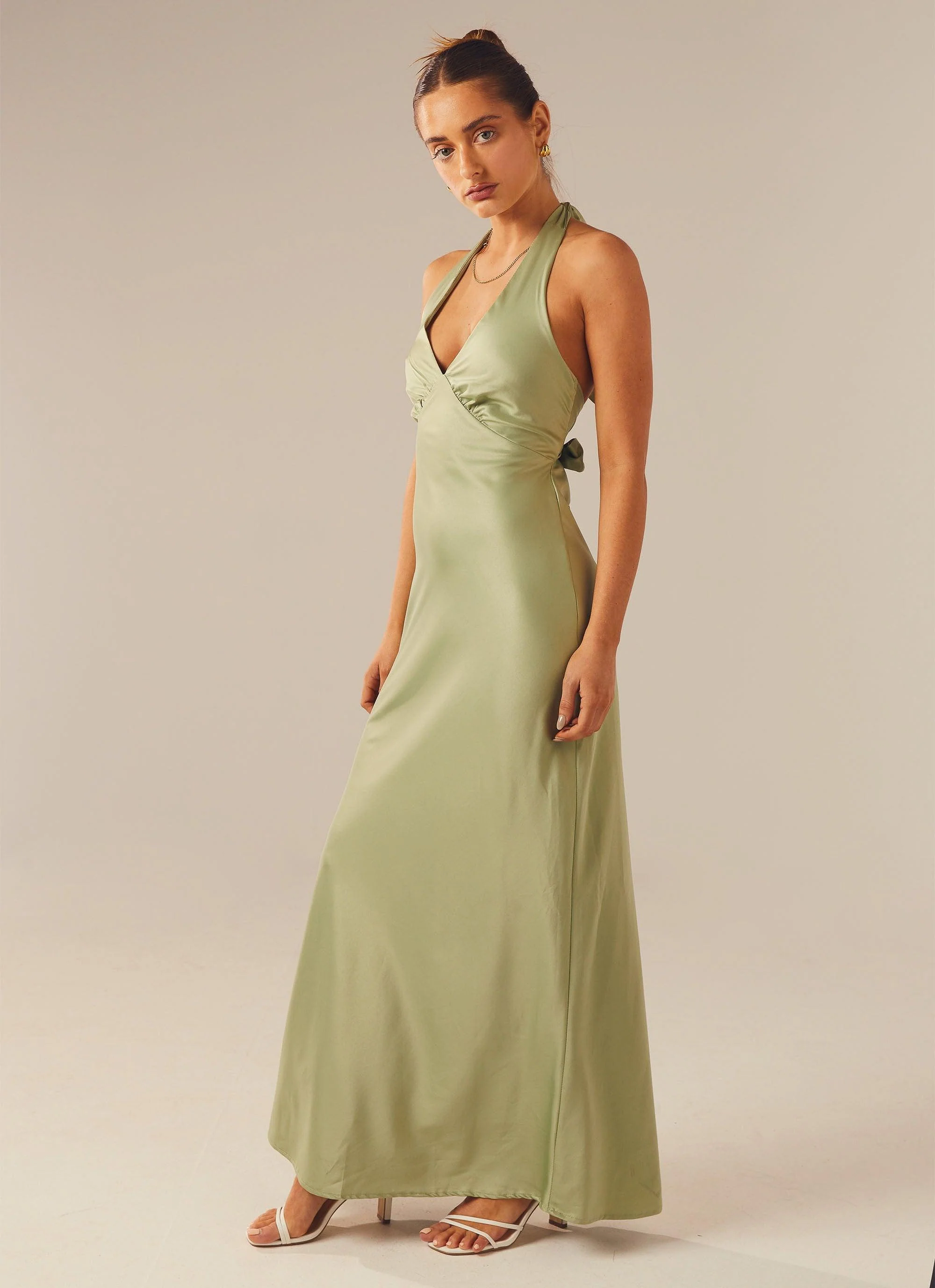 Heavy Hearted Satin Maxi Dress - Sage - Image 6