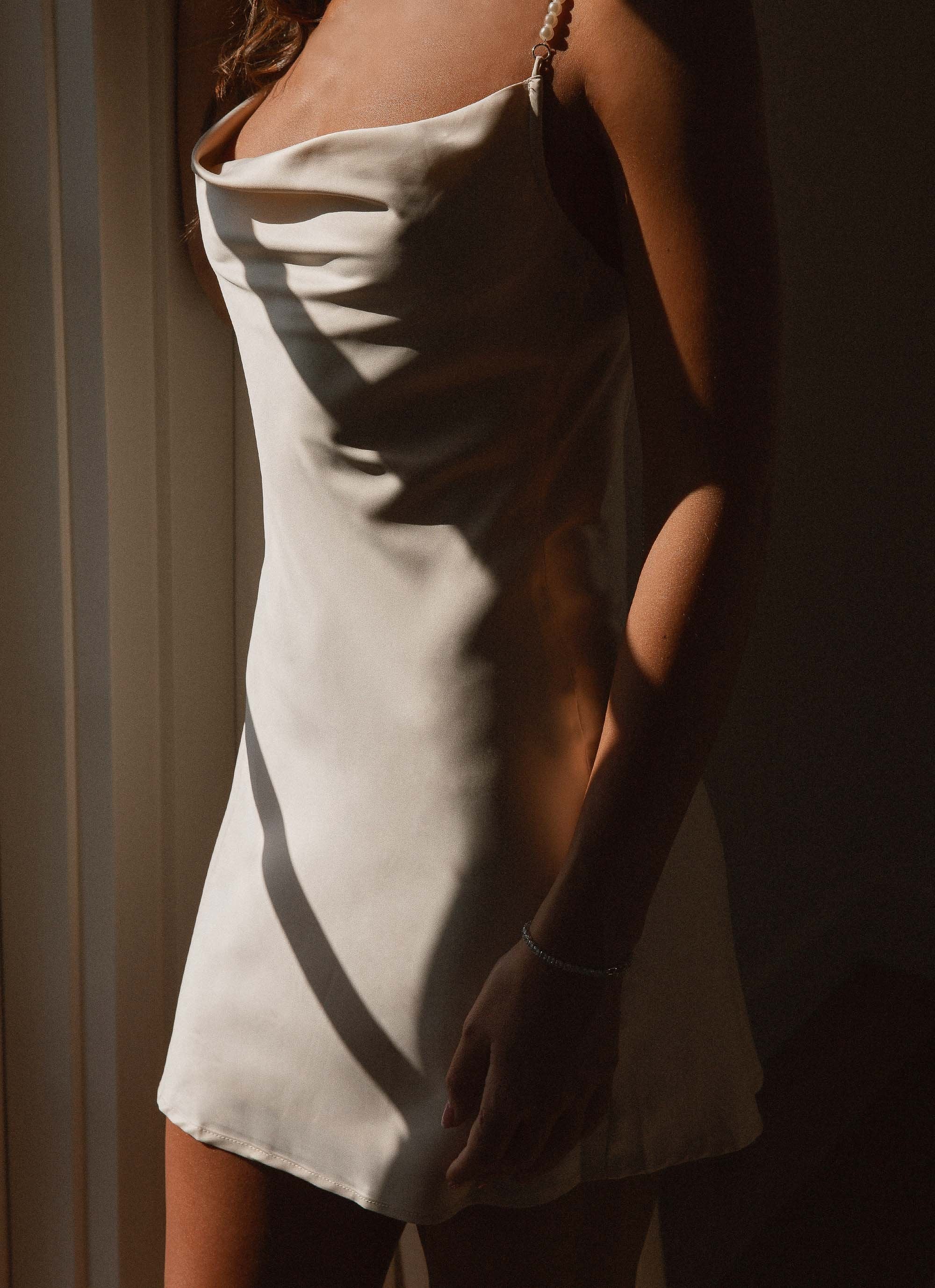 Here We Go Satin Mini Dress - Pearl - Image 5