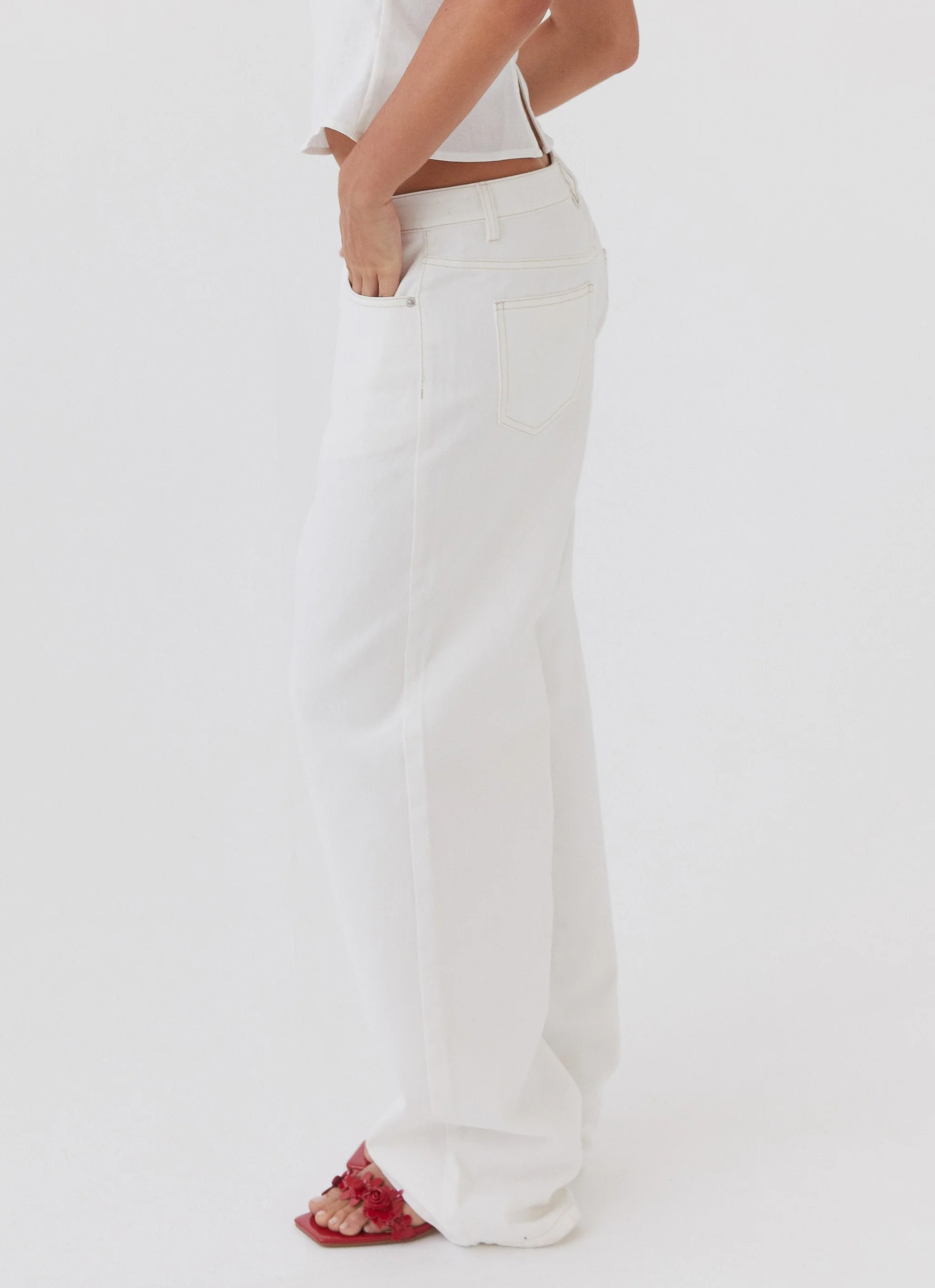Keanna Low Rise Denim Jeans - Ivory - Image 3