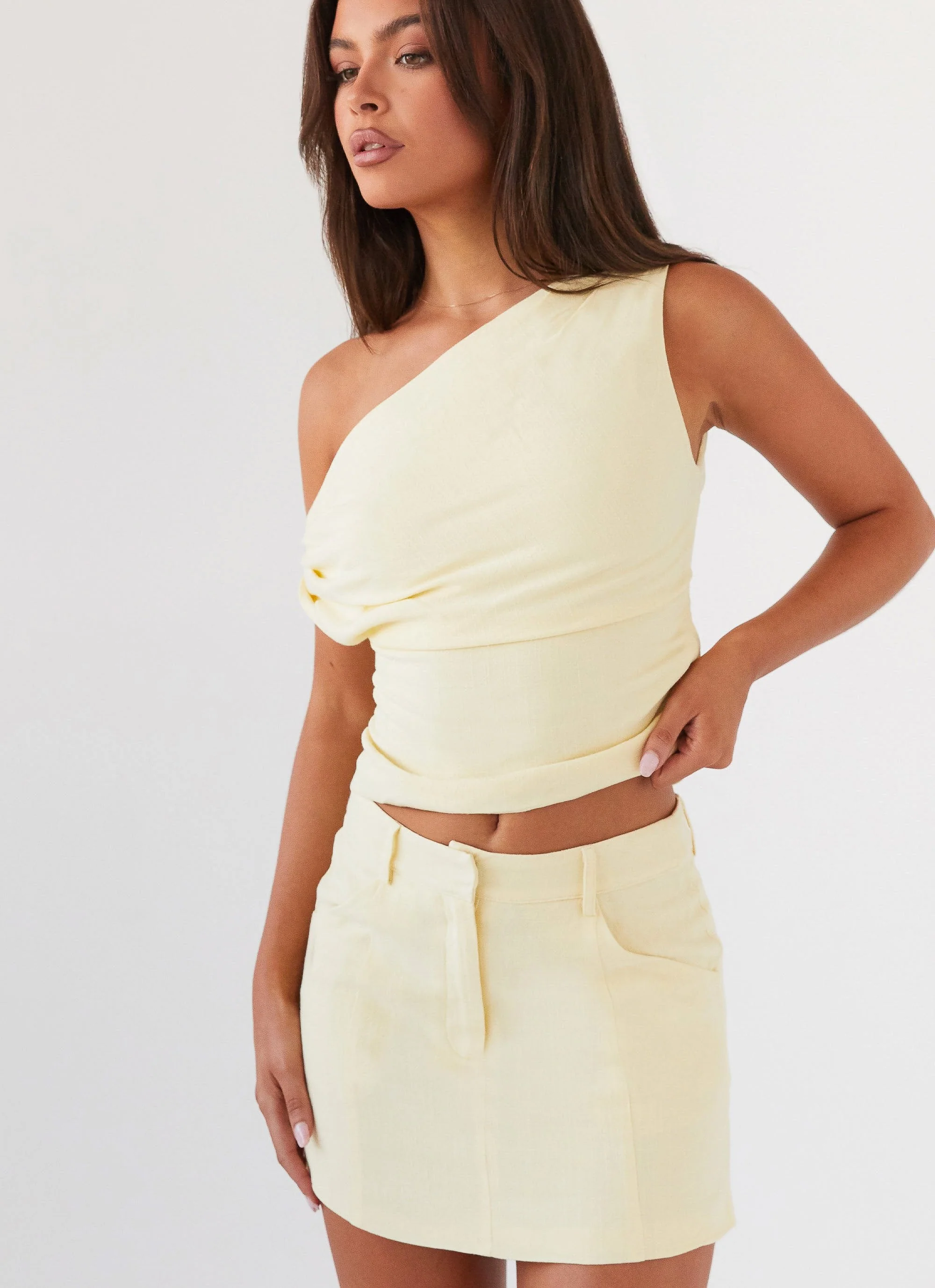 Marissa Linen Mini Skirt - Lemon - Image 6