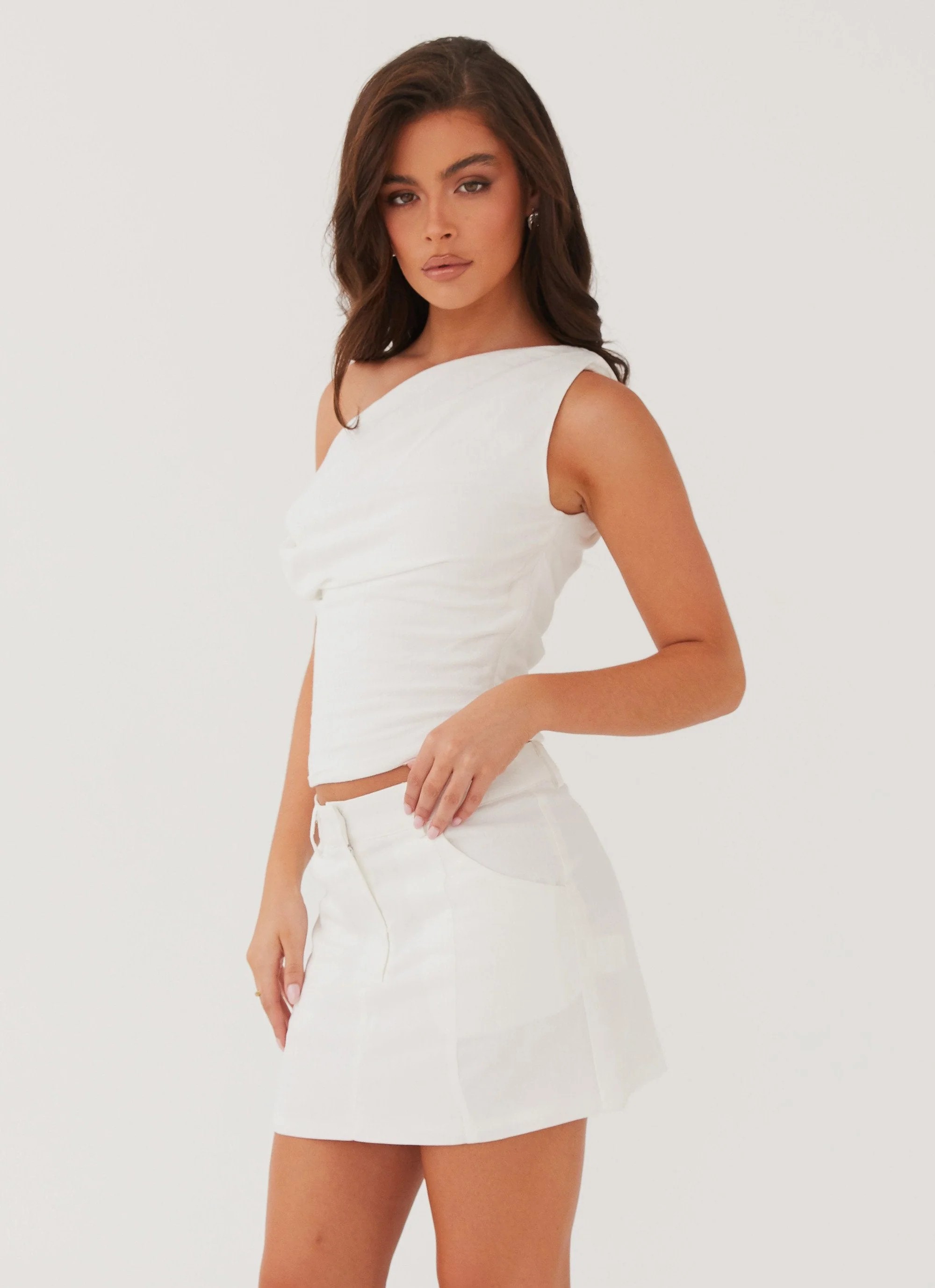 Marissa Linen One Shoulder Top - White - Image 3