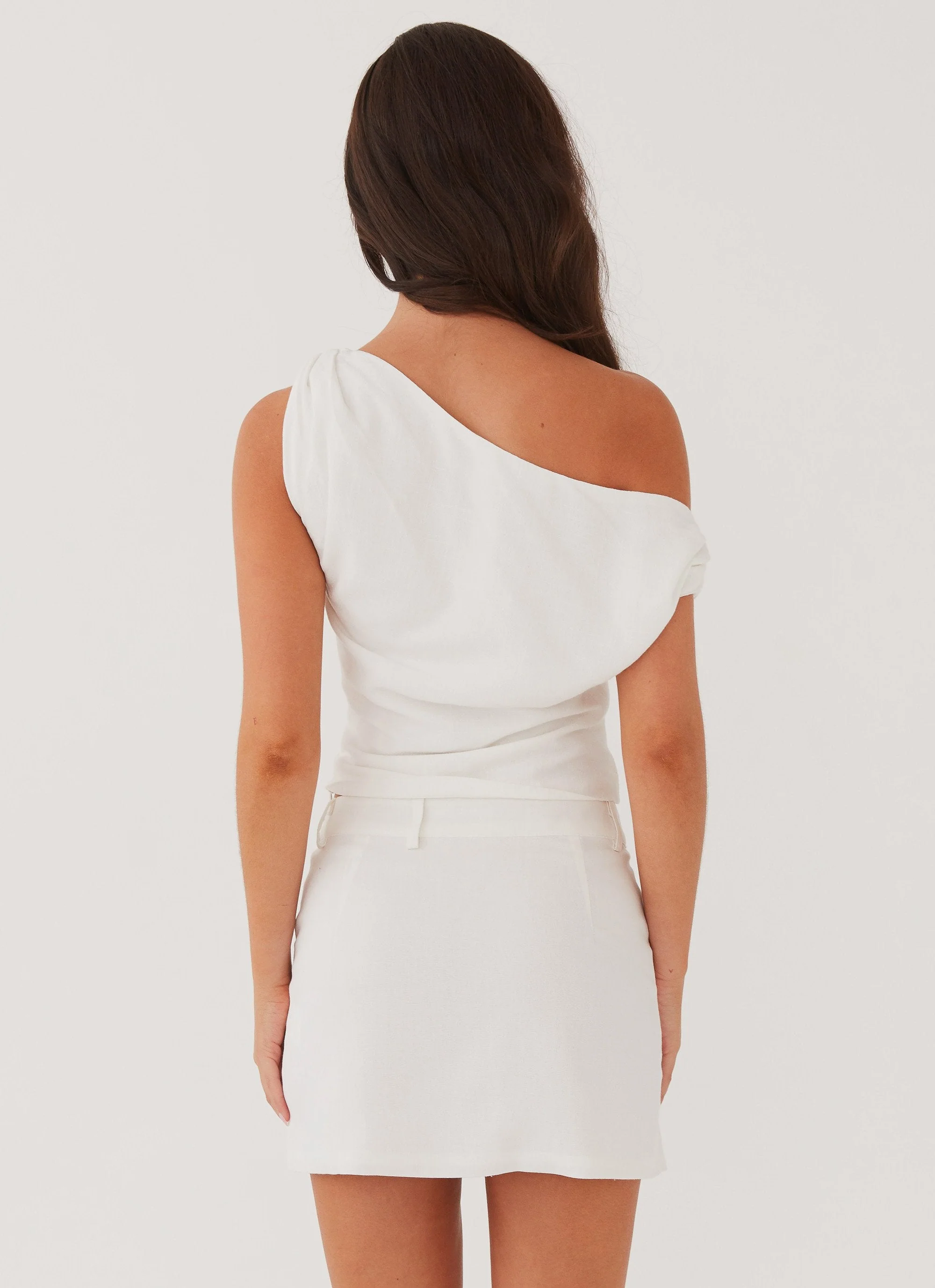 Marissa Linen One Shoulder Top - White - Image 4