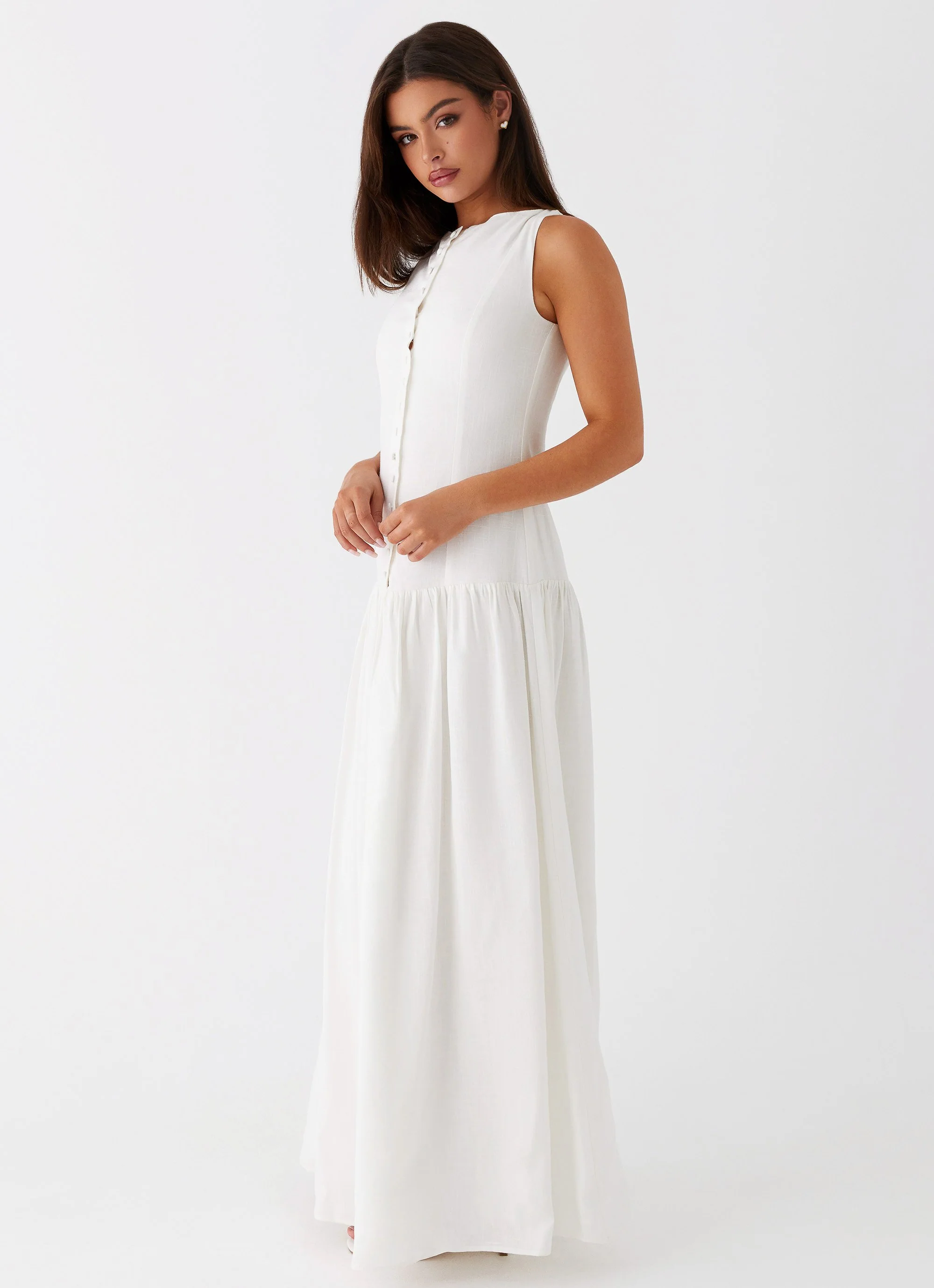 Meggie Linen Maxi Dress - White - Image 3