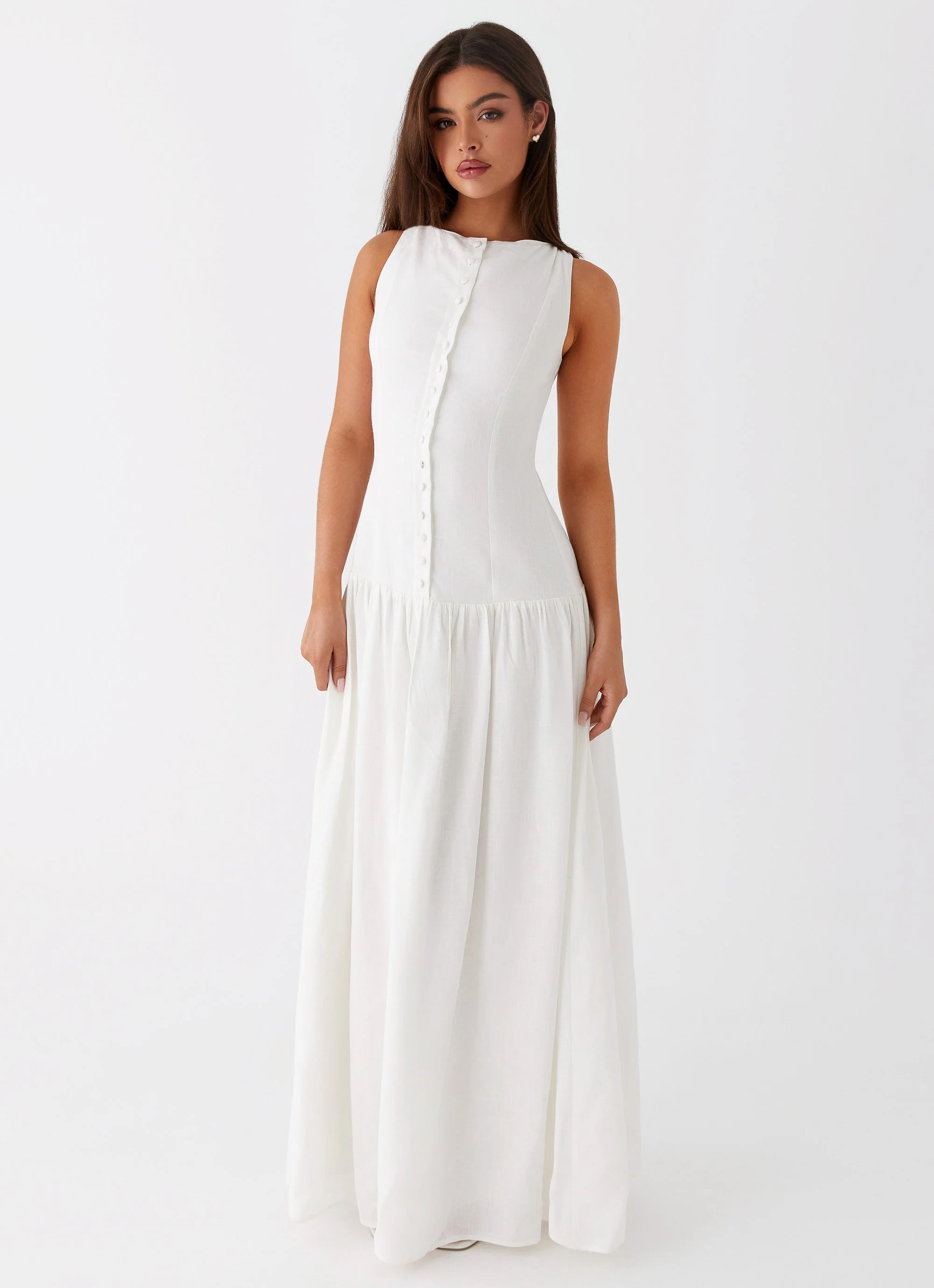 Meggie Linen Maxi Dress - White - Image 5