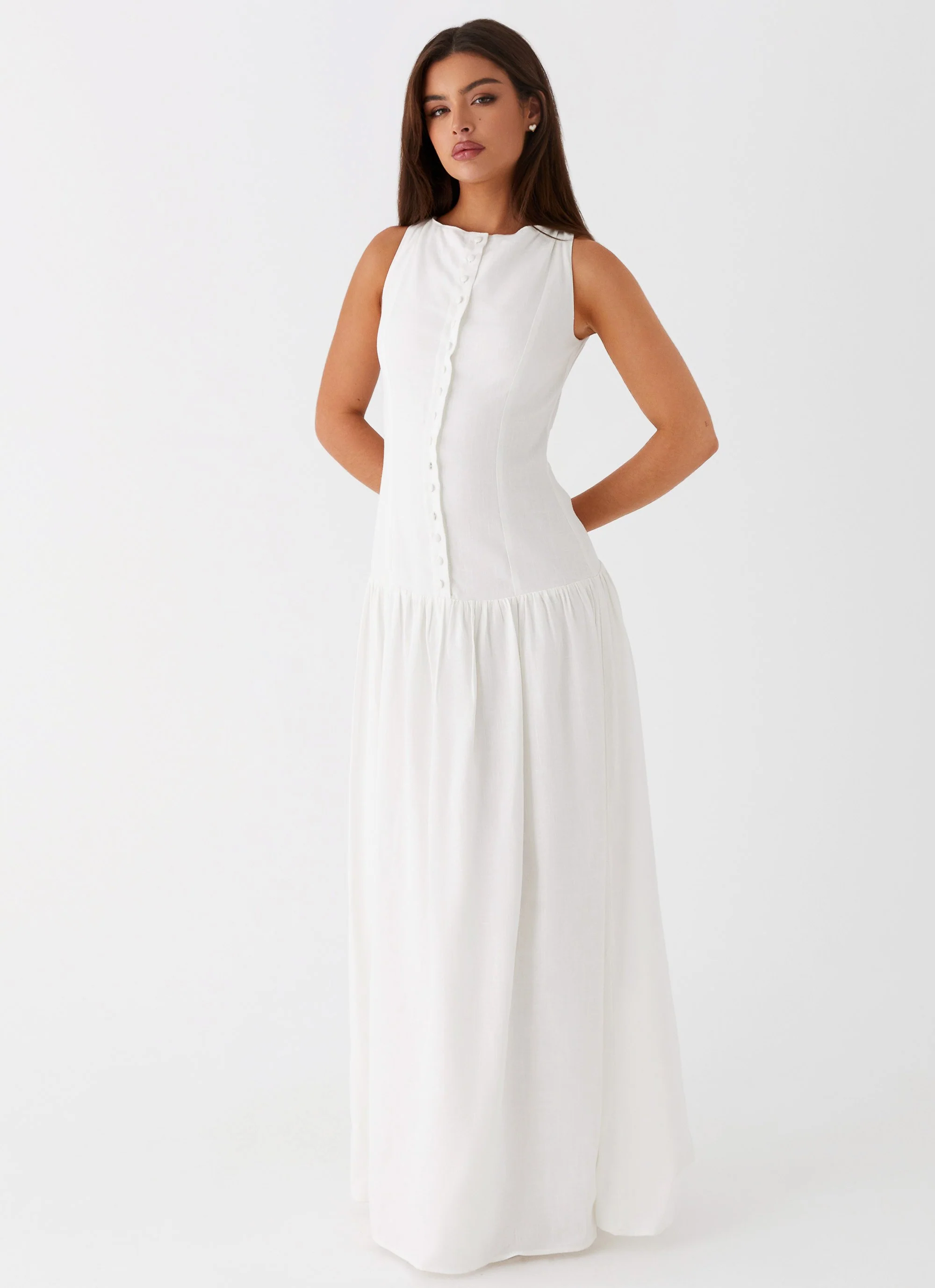 Meggie Linen Maxi Dress - White - Image 6