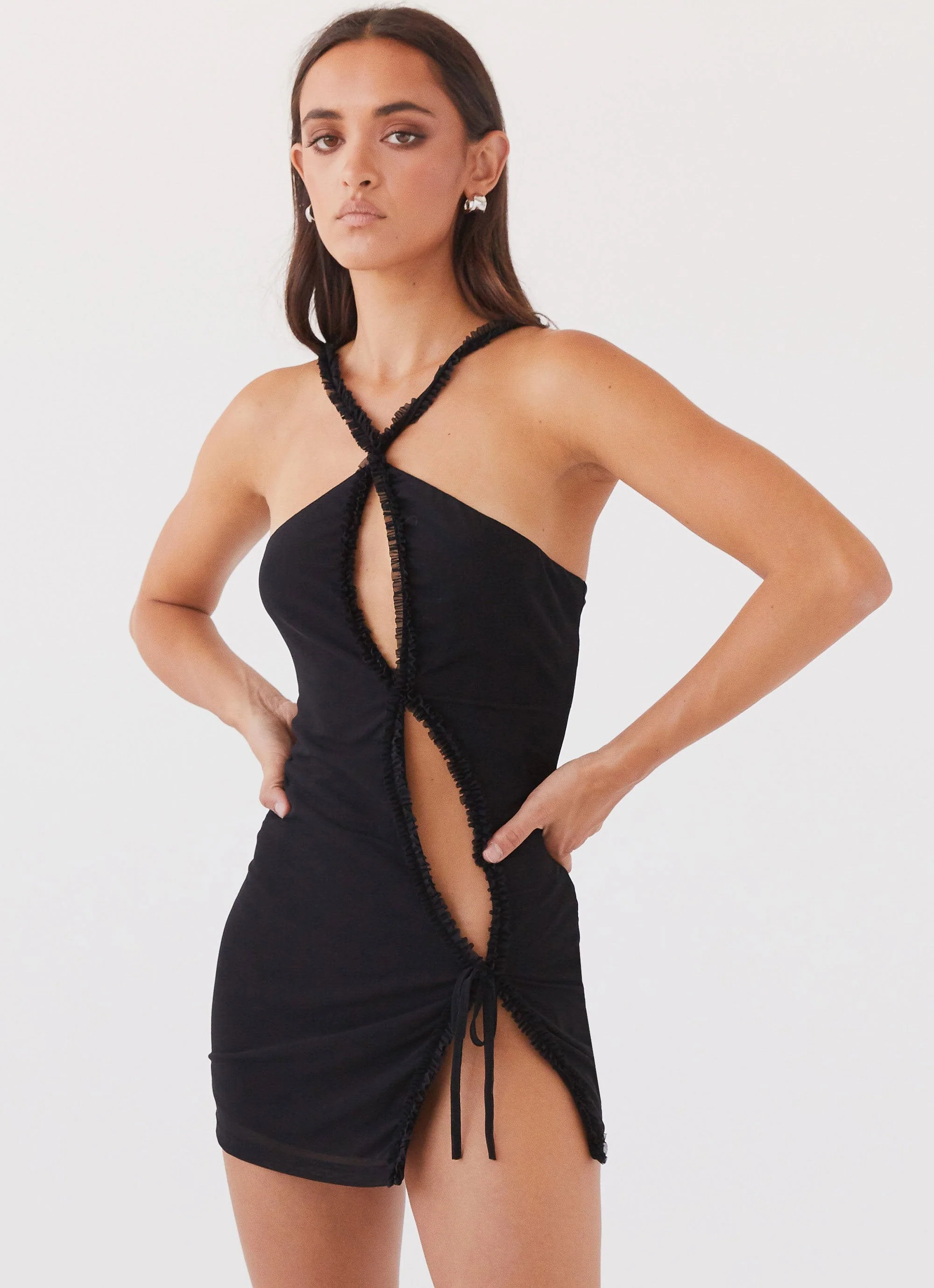 Midnight Rhapsody Ruffle Mini Dress - Black - Image 6