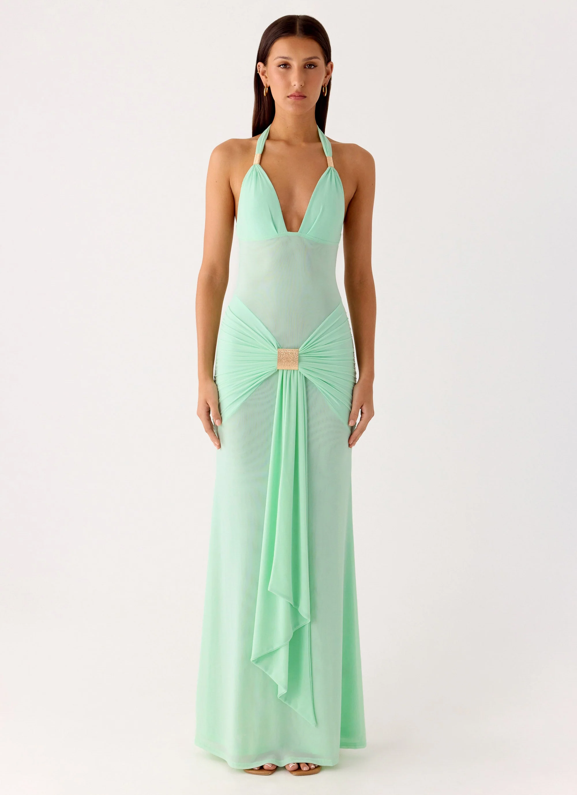 Miyah Halter Hardware Maxi Dress - Mint Blue - Image 3